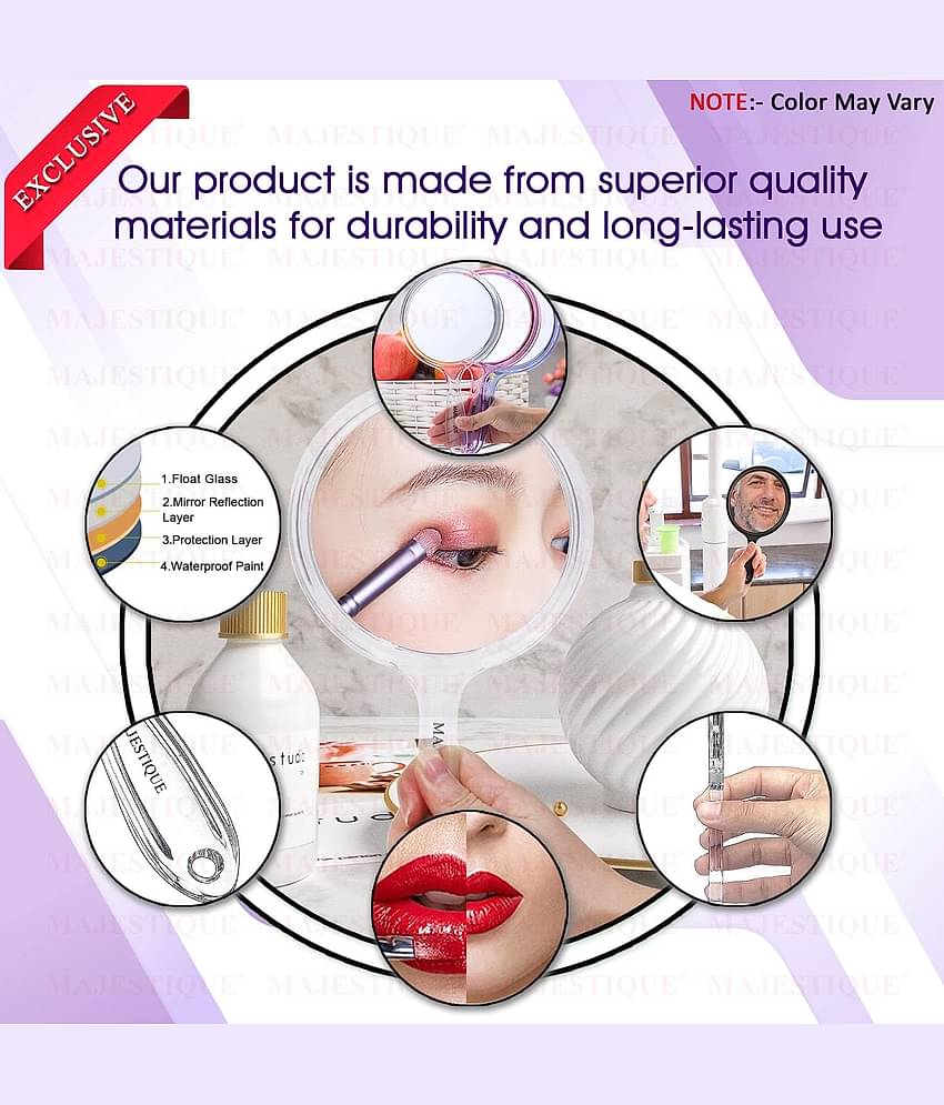 Majestique Dual Side Large Handheld Mirror 1X/10X Magnifying Perfect for Shaving Makeup - Purple
