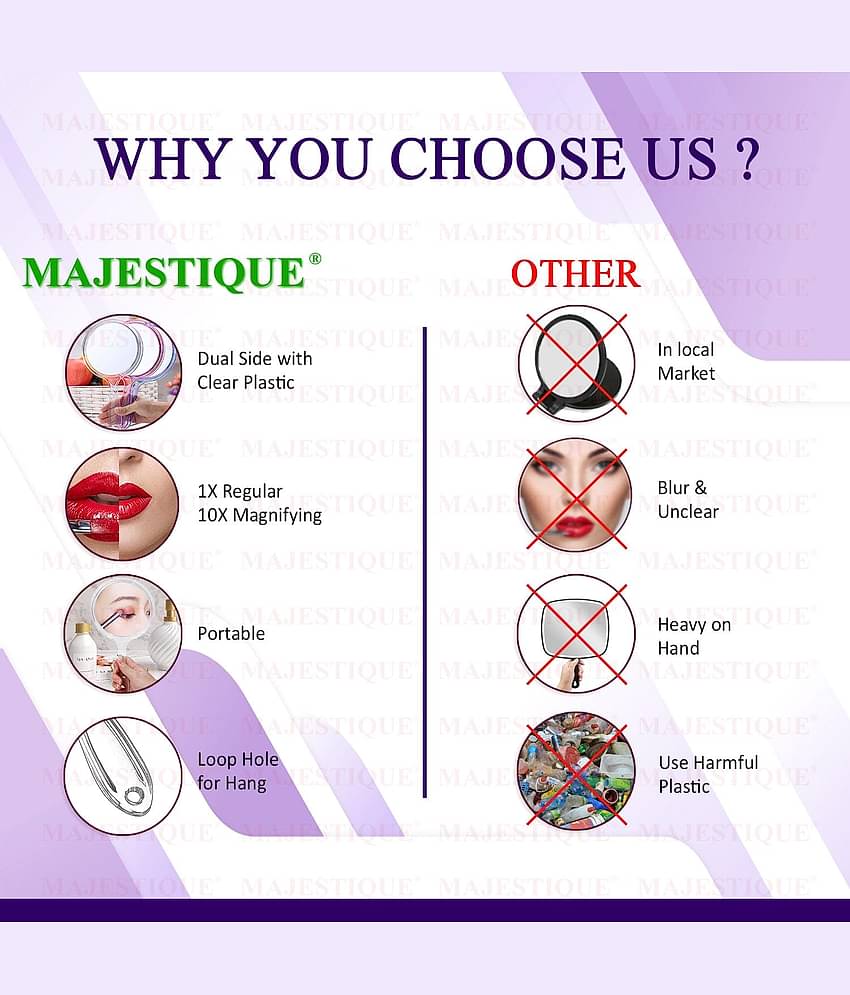 Majestique Dual Side Large Handheld Mirror 1X/10X Magnifying Perfect for Shaving Makeup - Purple