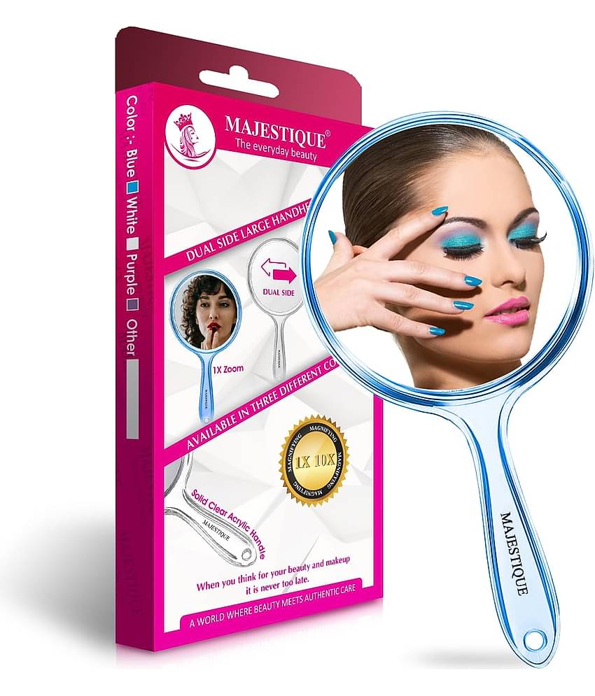 Majestique Dual Side Large Handheld Mirror, 1X/10X Magnifying Perfect for Shaving, Makeup - Blue