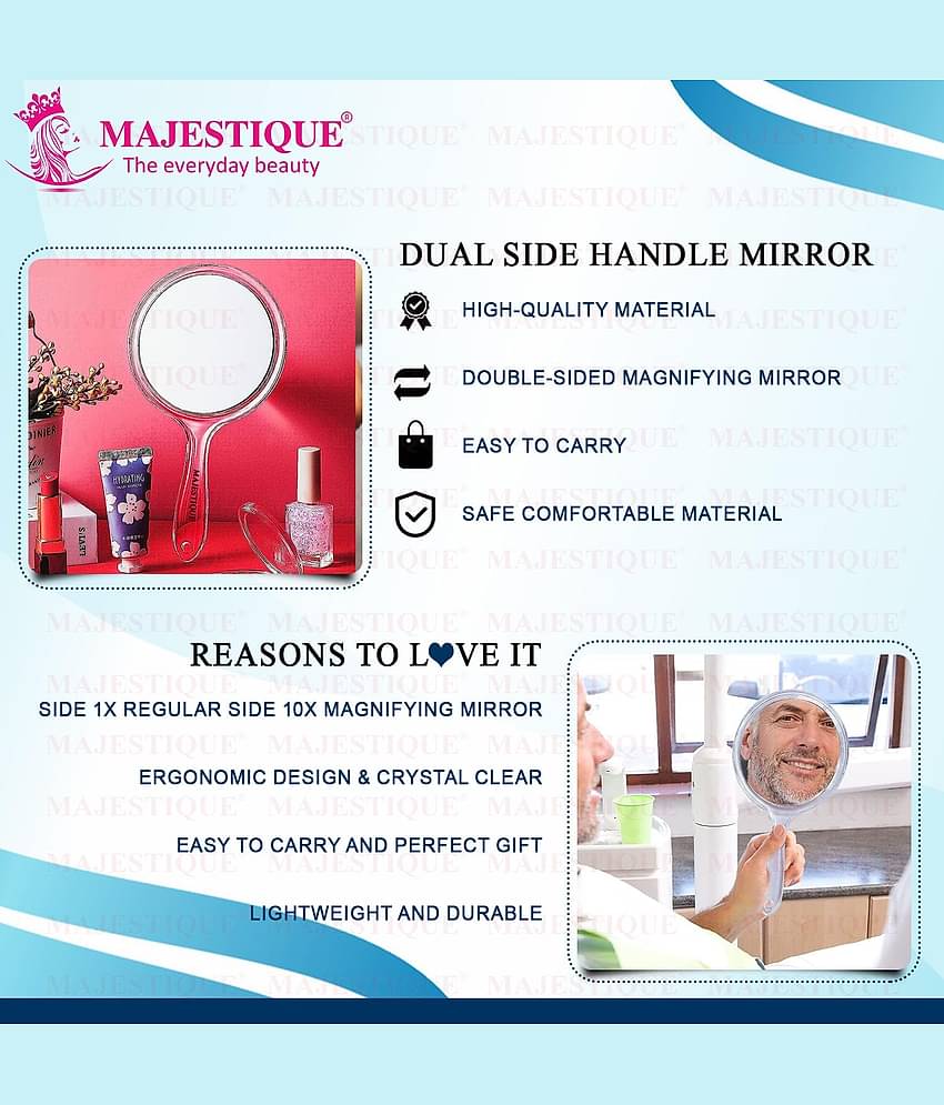 Majestique Dual Side Large Handheld Mirror, 1X/10X Magnifying Perfect for Shaving, Makeup - Blue