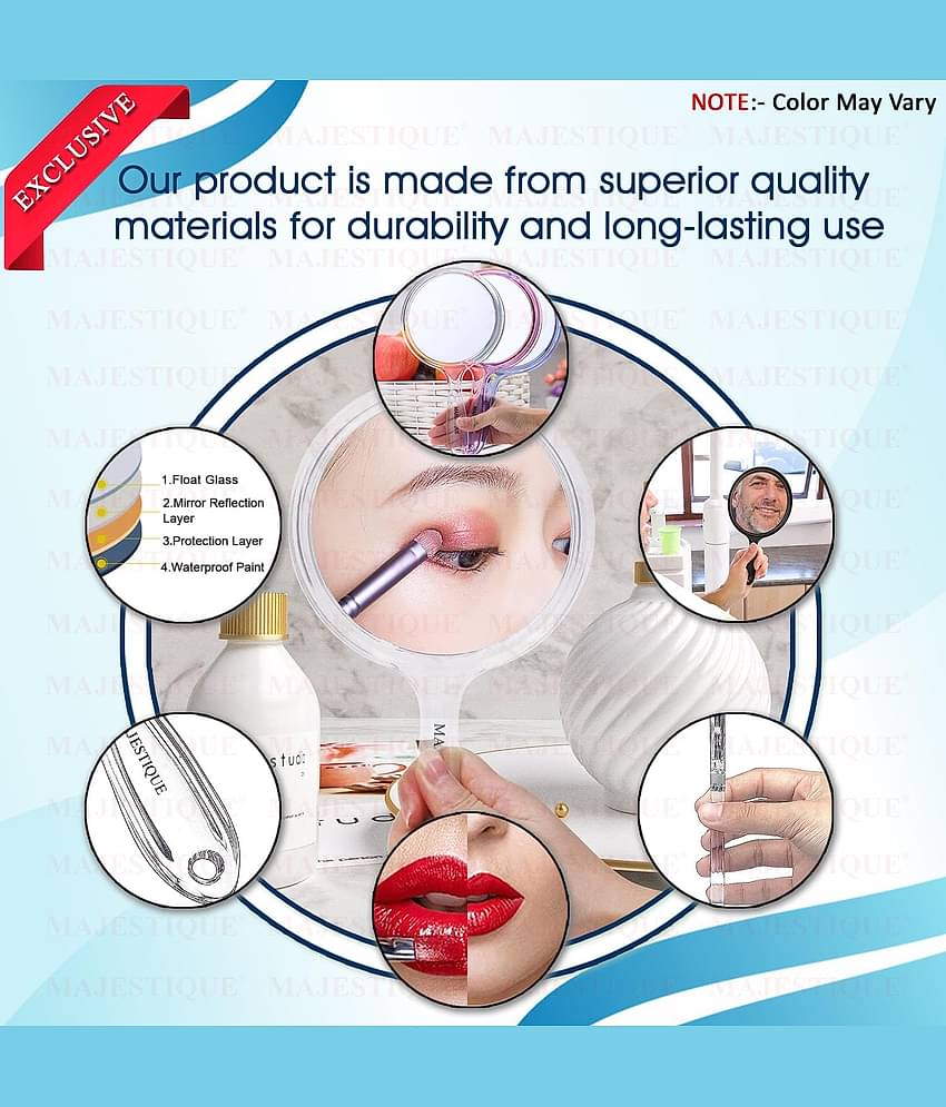 Majestique Dual Side Large Handheld Mirror, 1X/10X Magnifying Perfect for Shaving, Makeup - Blue