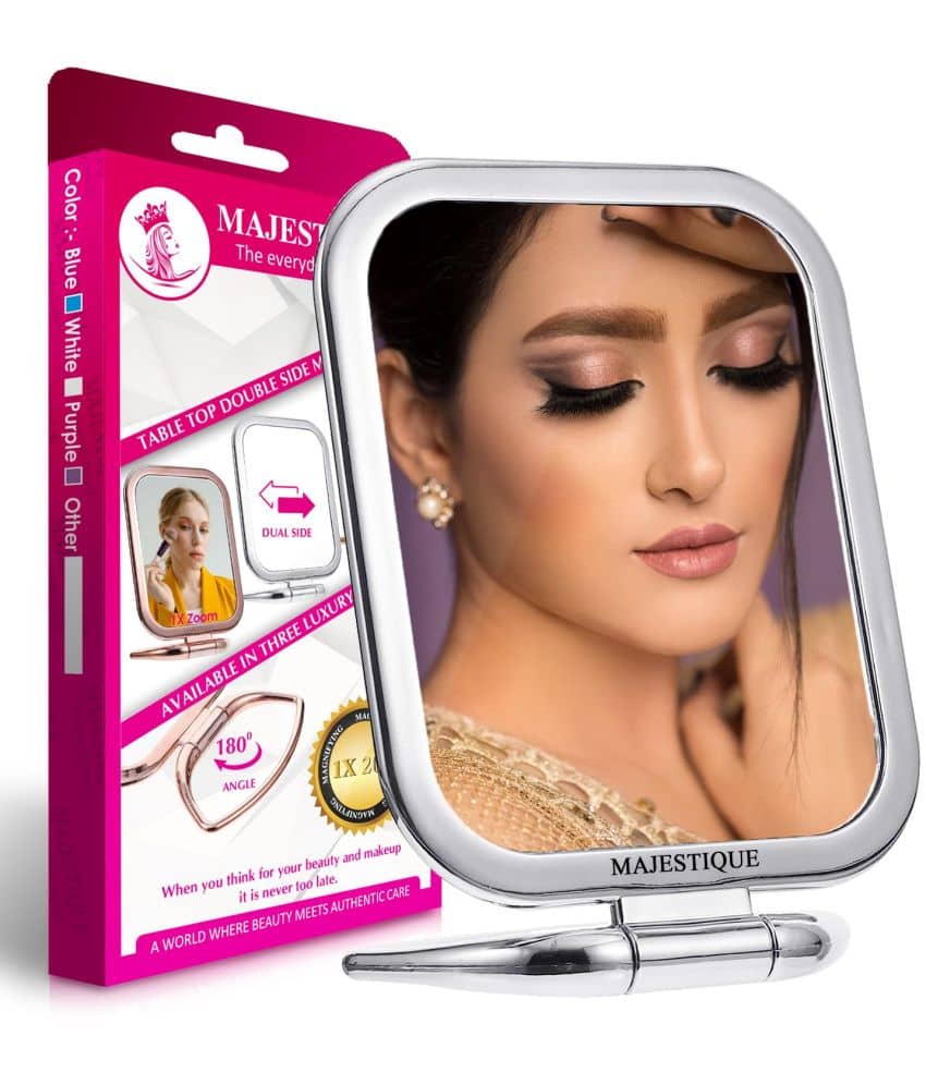 Majestique Table Top Double Side Makeup Mirror, 1X/20X Square Magnifying, 180 Degree Stand - White