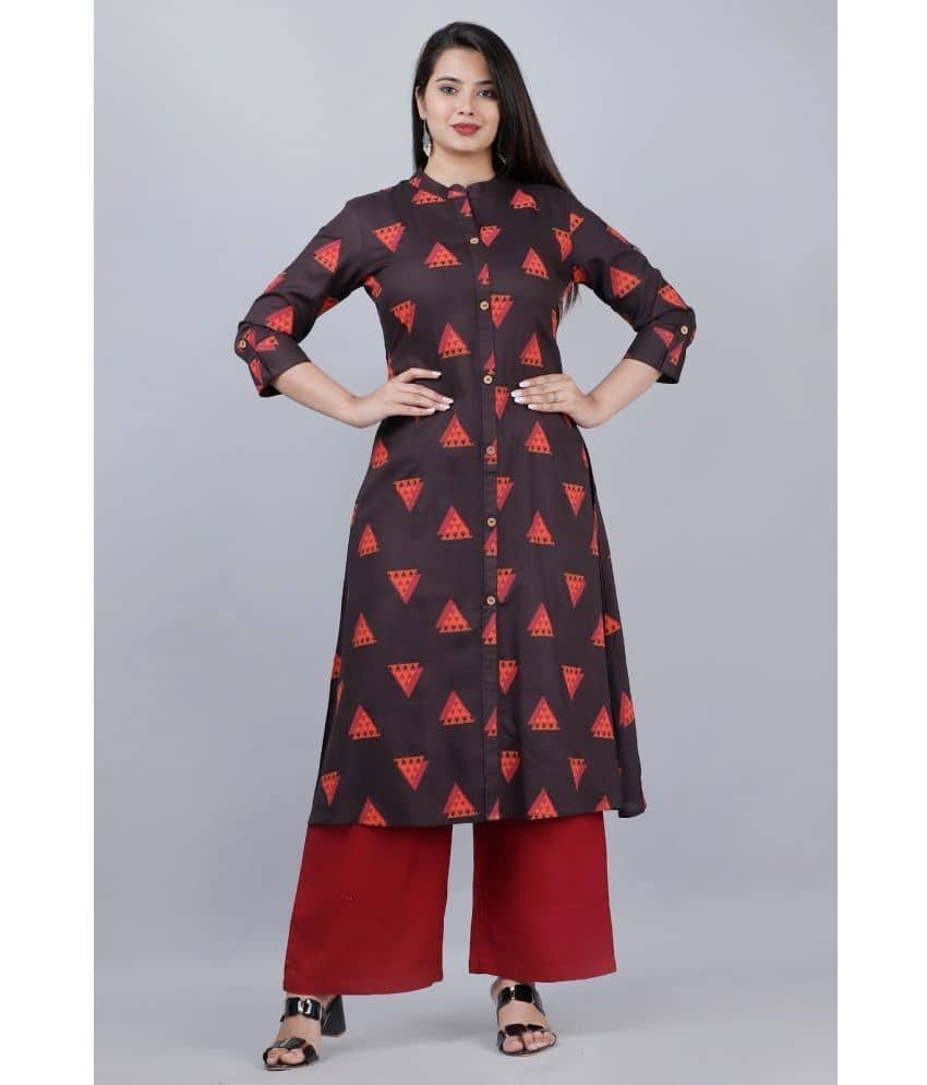 MAUKA - Brown Front Slit Rayon Women's Stitched Salwar Suit ( Pack of 1 )
