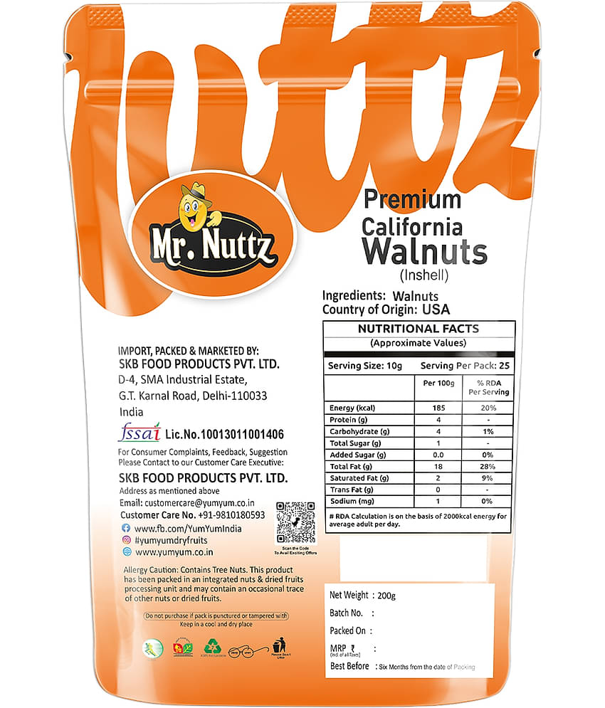 Mr.Nuttz Premium Jumbo Walnut Inshell / Akhrot Dry Fruits 200 g - Walnuts (200 g)