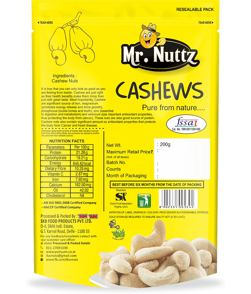 Mr.Nuttz Whole Cashews Nuts 200g, Kaju Dry Fruits