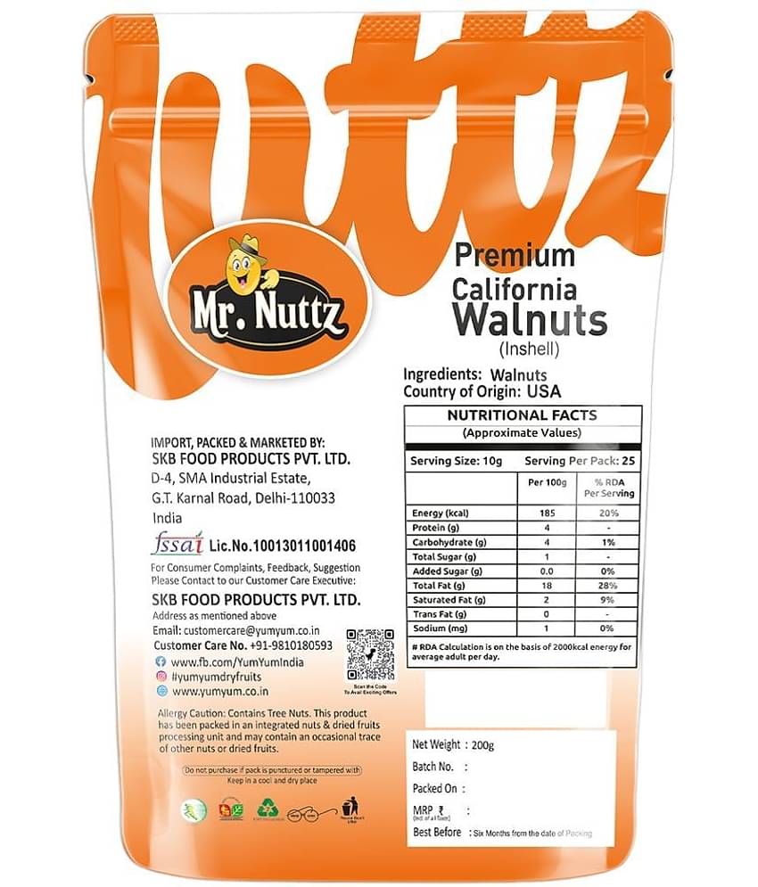 Mr.Nuttz Inshell California Walnut Dry Fruits (Pack of 2 x 200g) 400g