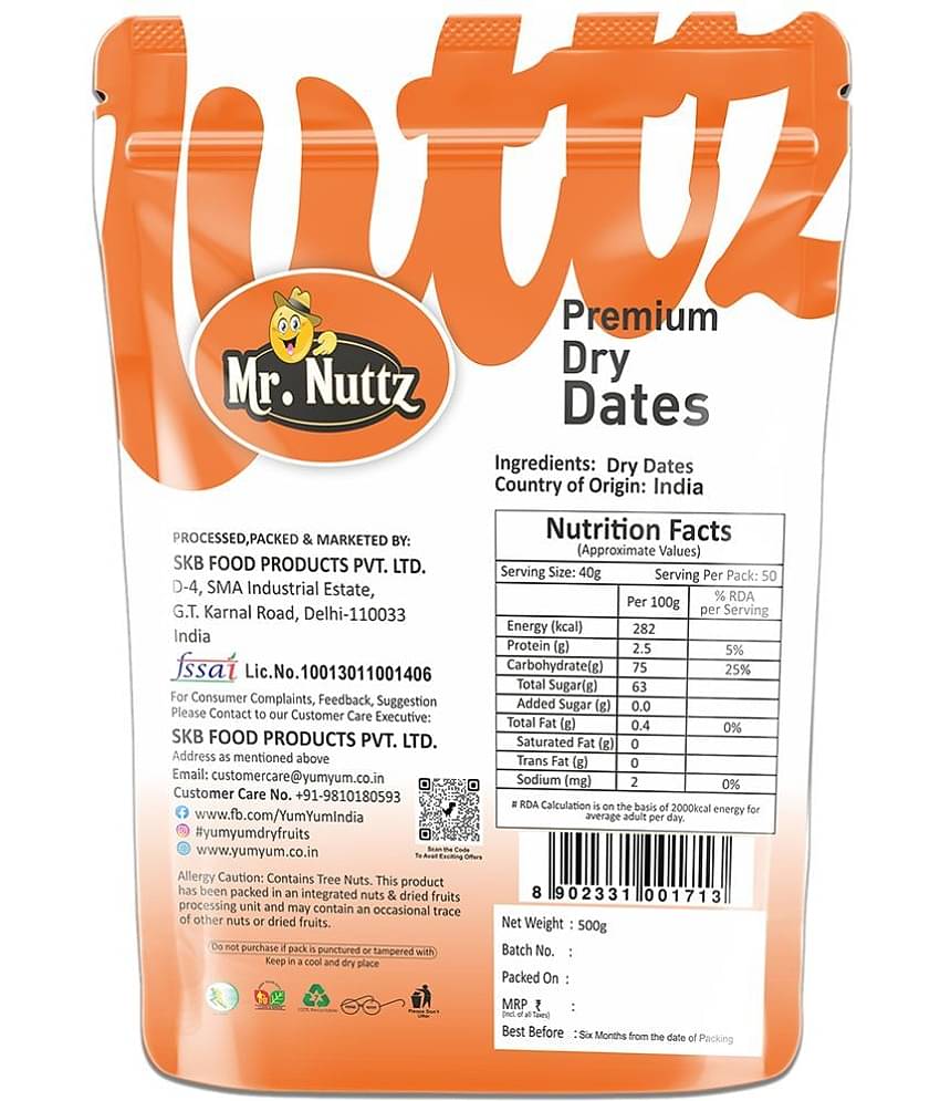Mr.Nuttz Premium Dates (Dry Yellow Dates/ Peela Chuara, Khajoor 500g) - Dry Dates Dates (500 g)