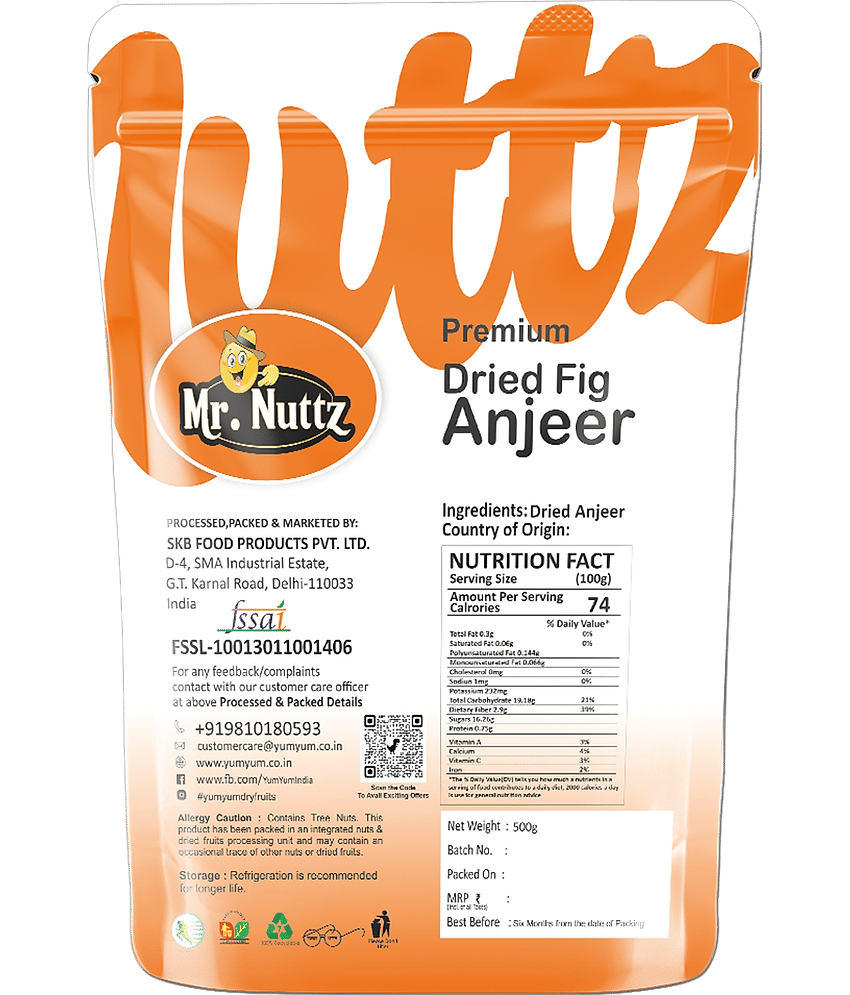 Mr.Nuttz Premium Afghani Anjeer - 500g | Dried Fig | Natural, Rich in Iron & Fibre - Figs (500 g)