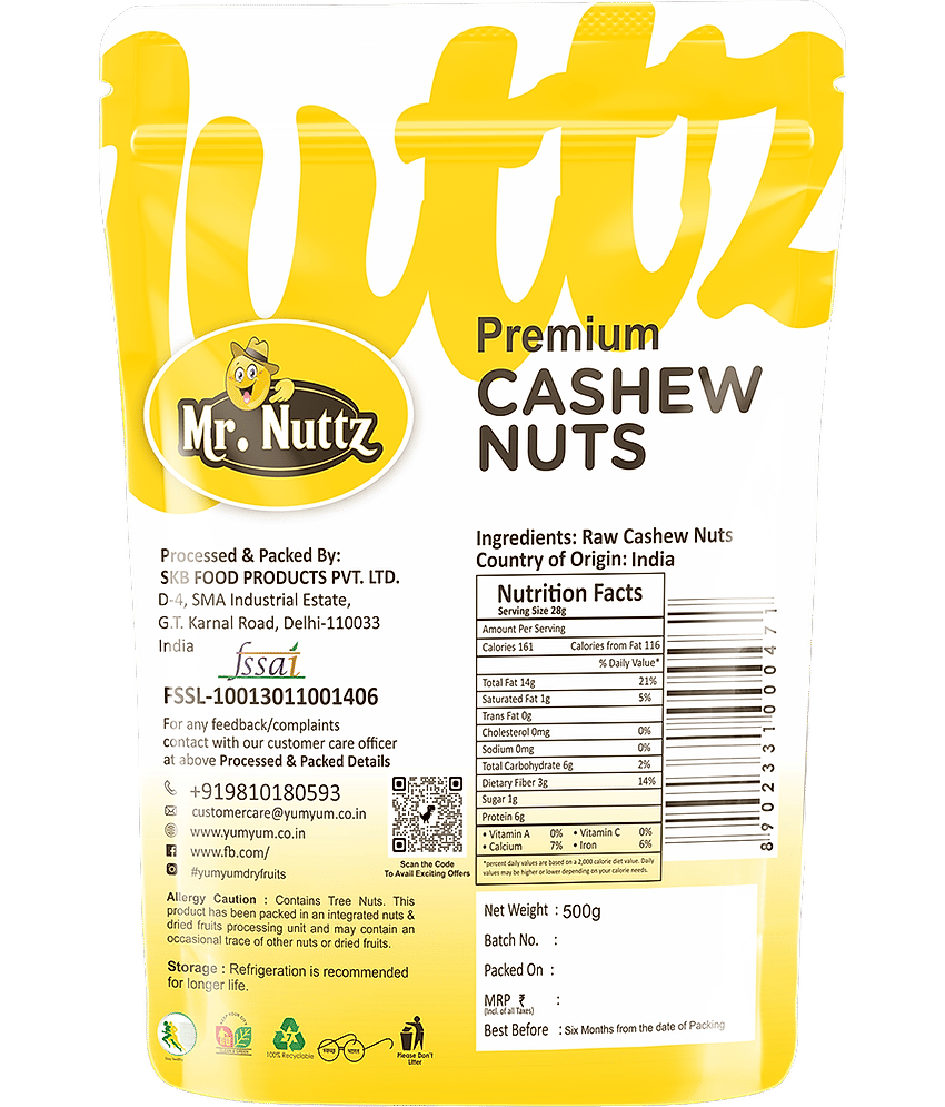 Mr.Nuttz Premium Whole Kaju Nut Dry Fruits - Cashews (500 g)