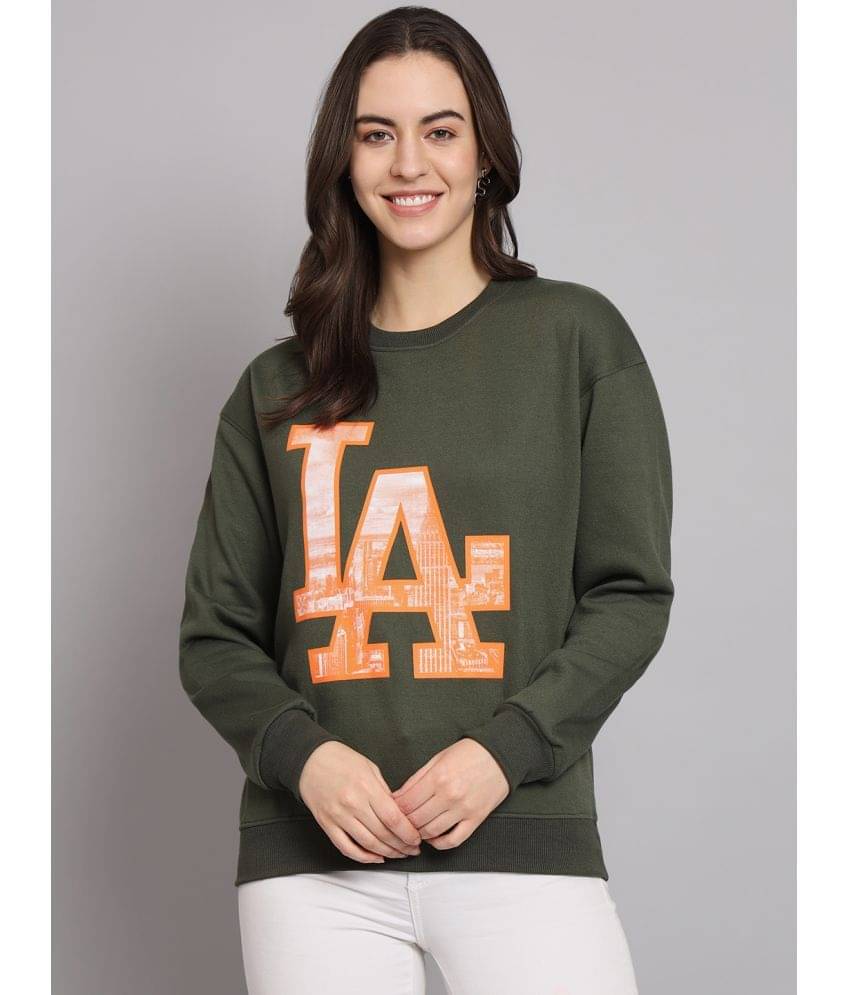    			OBAAN Cotton Blend Olive Non Hooded Sweatshirt