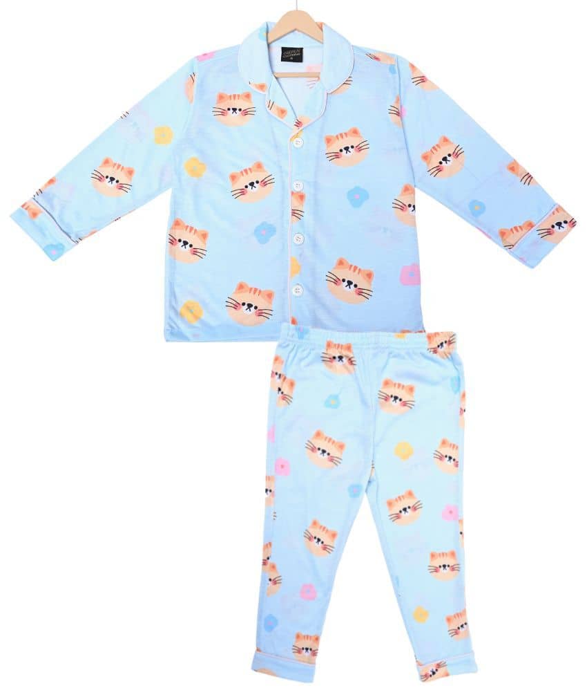 Cremlin Clothing Pack of 1 Boys Cotton Blend Nightsuit Set ( Sky Blue ) - Nightwear & Loungewear | Buy online on ZillyBuy