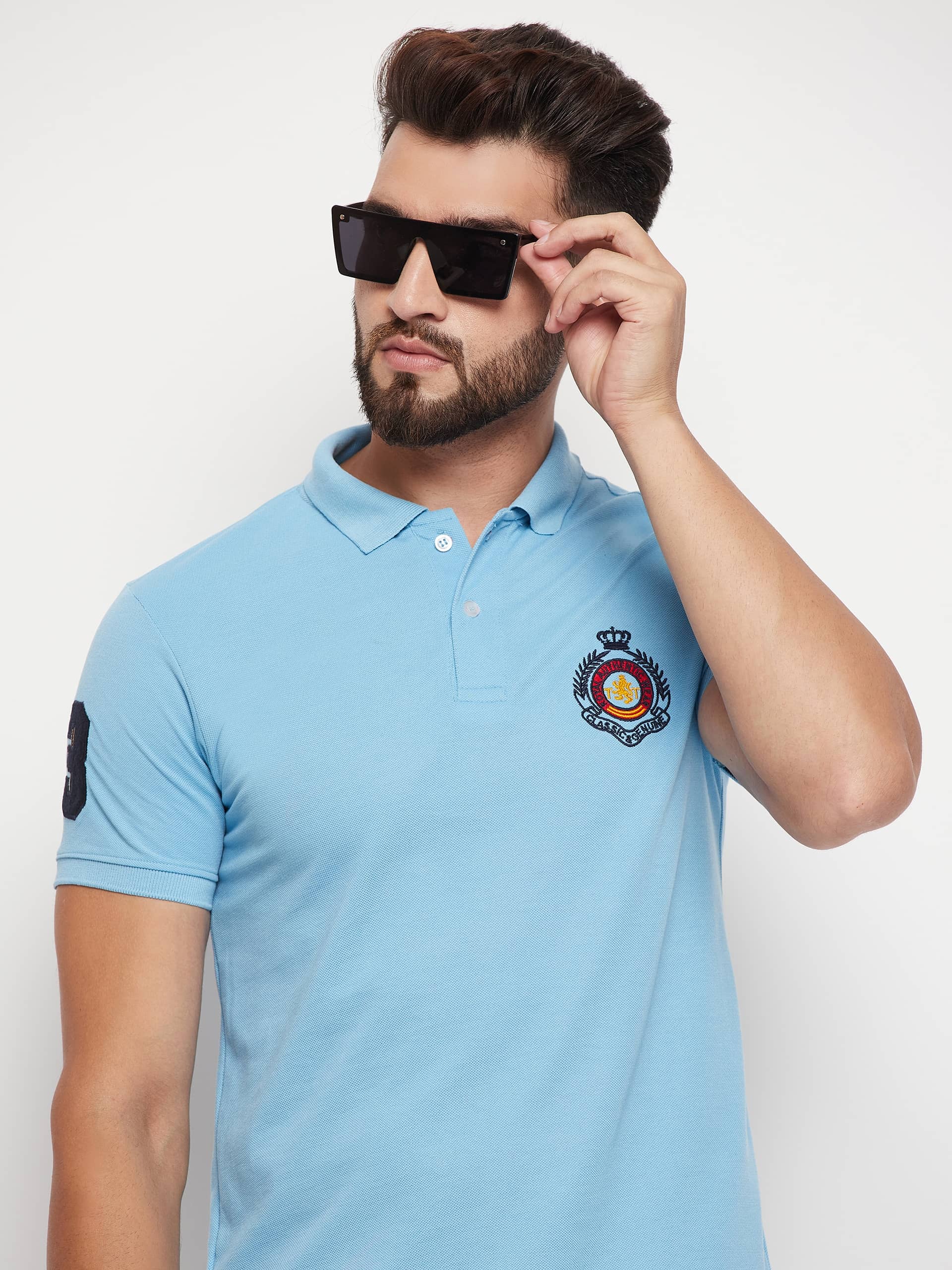 RELANE Pack of 1 Cotton Blend Regular Fit Solid Half Sleeves Men's Polo T Shirt ( Aqua )