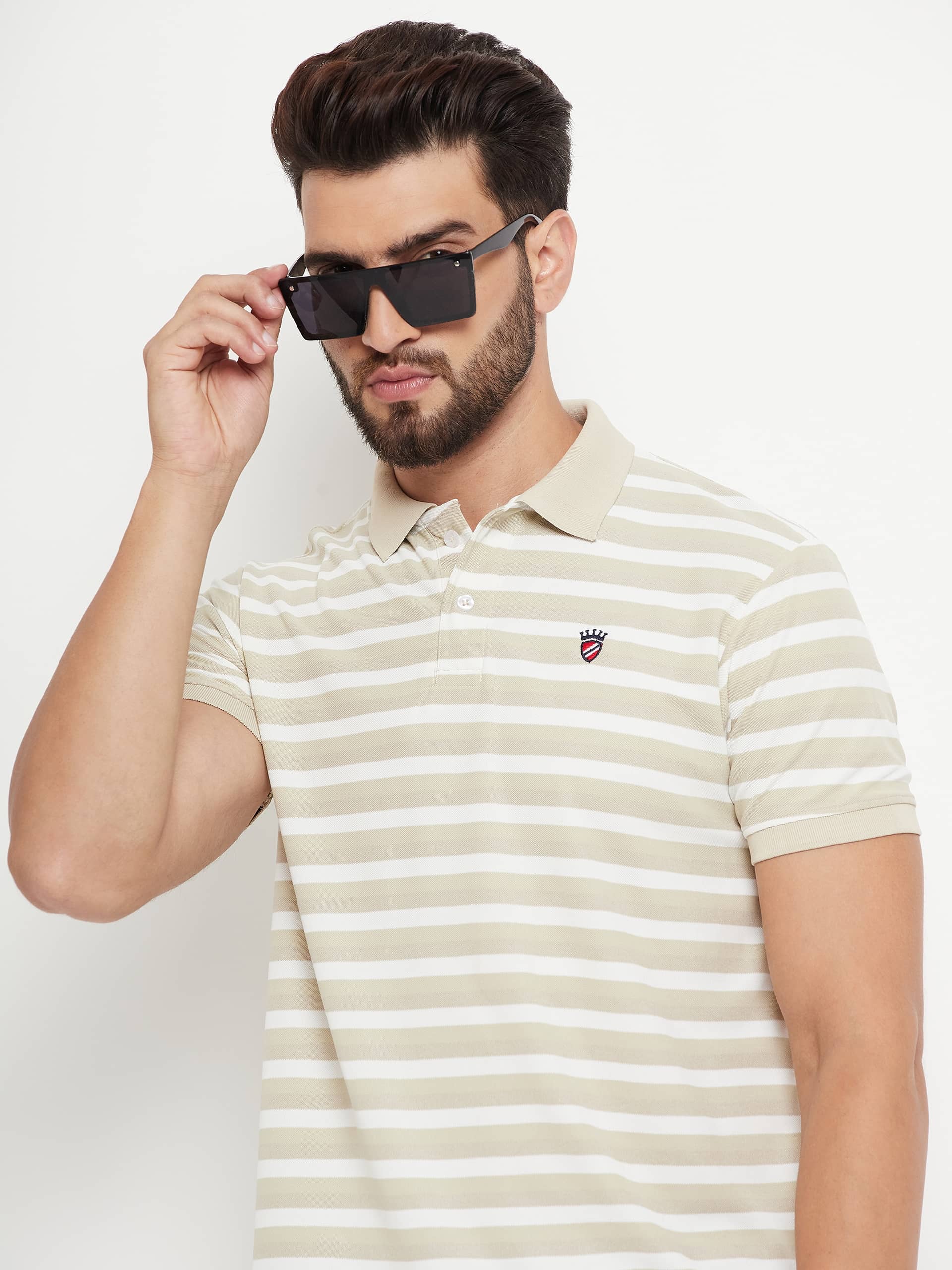 RELANE - Beige Cotton Blend Regular Fit Men's Polo T Shirt ( Pack of 1 )