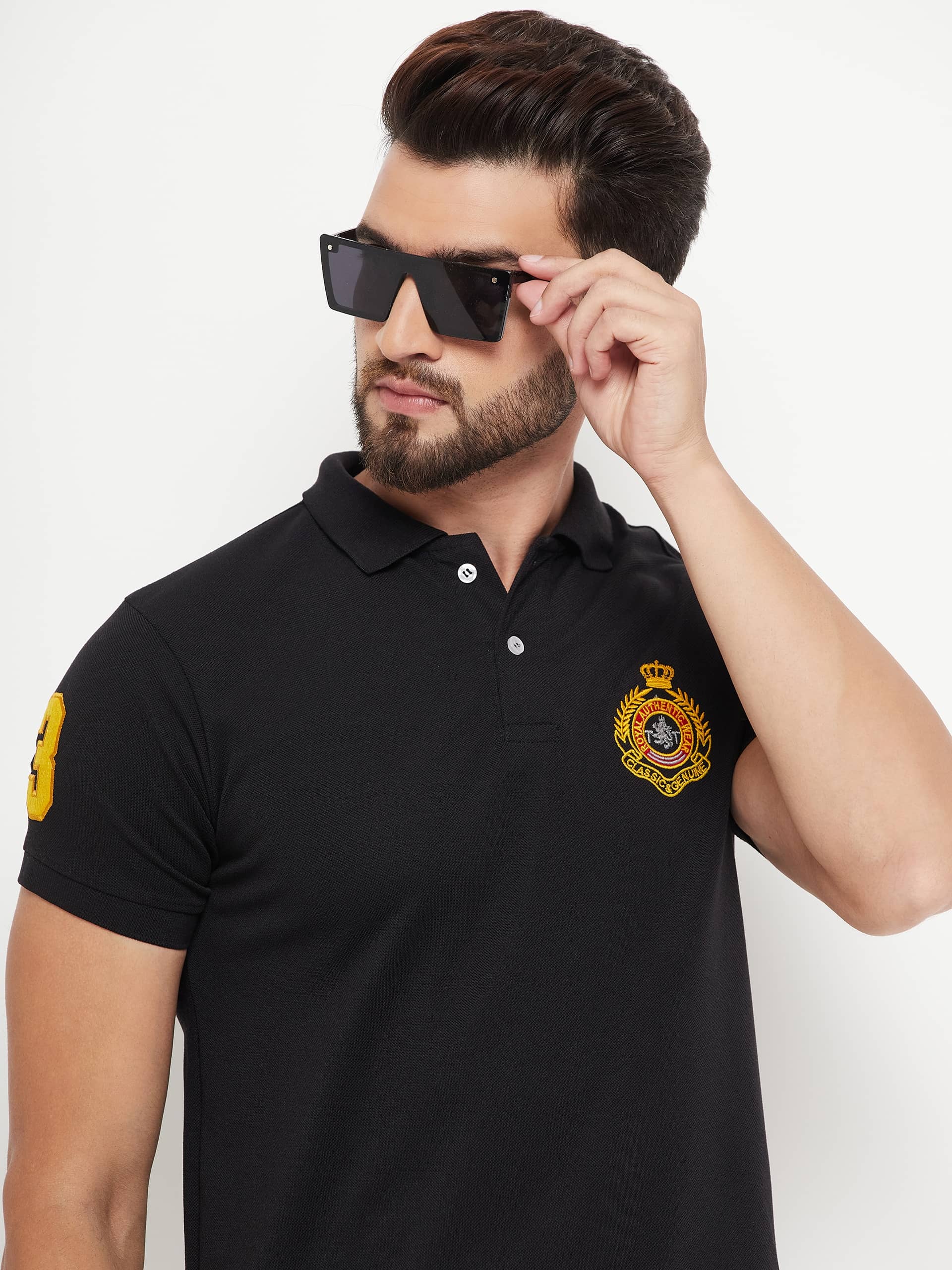 RELANE Pack of 1 Cotton Blend Regular Fit Solid Half Sleeves Men's Polo T Shirt ( Black )