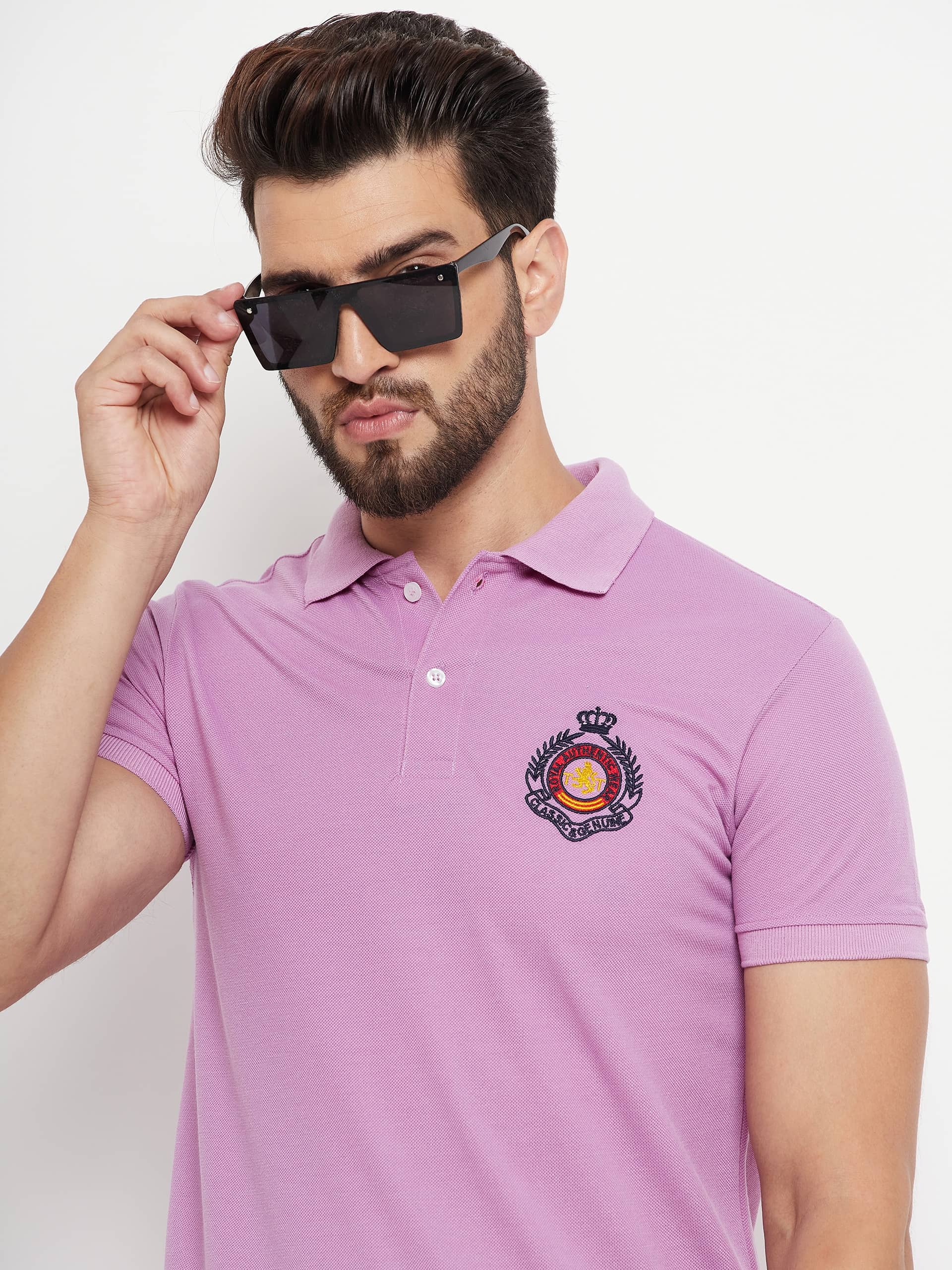 RELANE Pack of 1 Cotton Blend Regular Fit Solid Half Sleeves Men's Polo T Shirt ( Lavender )