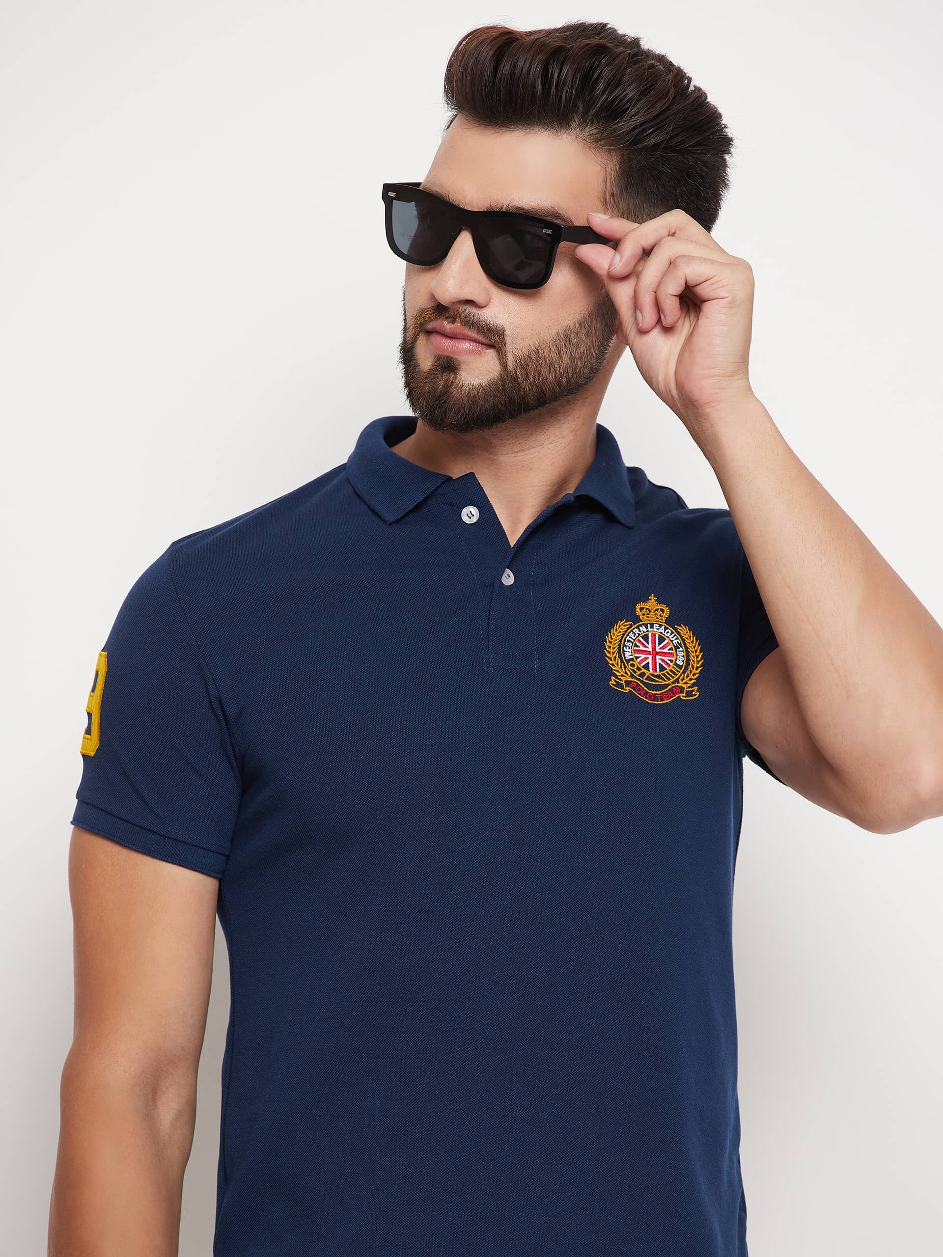 RELANE Pack of 1 Cotton Blend Regular Fit Solid Half Sleeves Men's Polo T Shirt ( Navy )