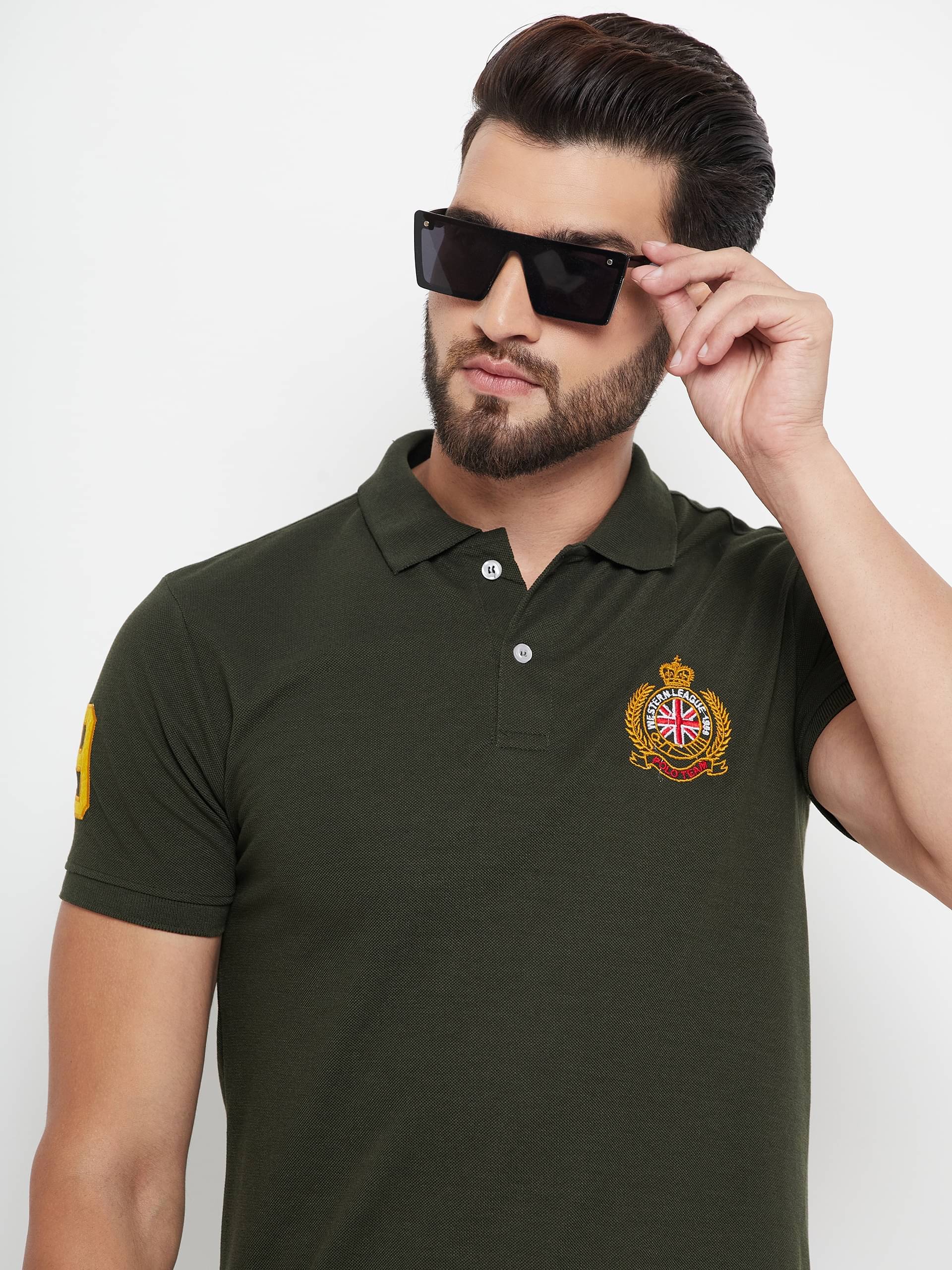     			RELANE Pack of 1 Cotton Blend Regular Fit Solid Half Sleeves Men's Polo T Shirt ( Olive Green )
