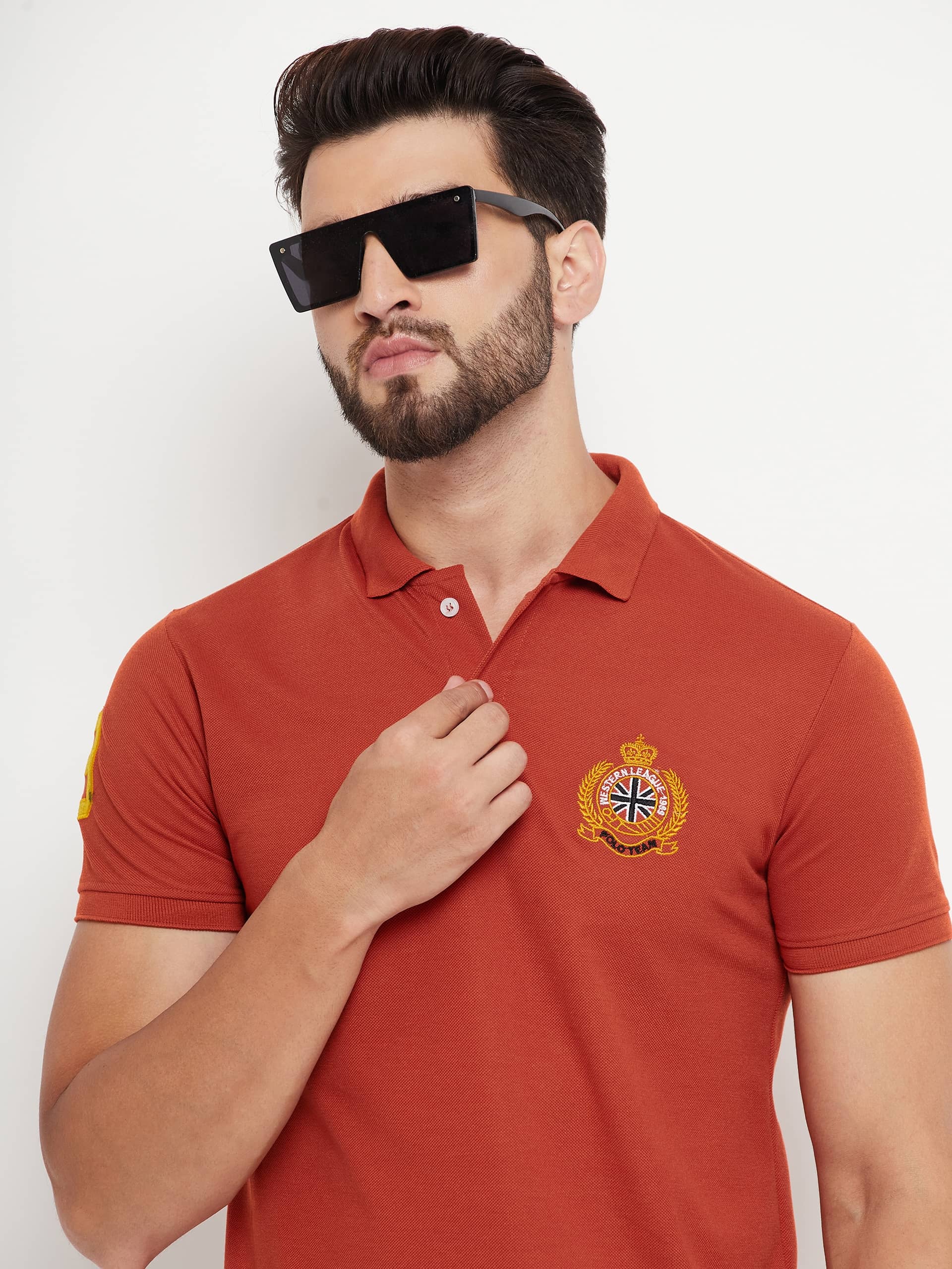 RELANE Pack of 1 Cotton Blend Regular Fit Solid Half Sleeves Men's Polo T Shirt ( Rust Brown )