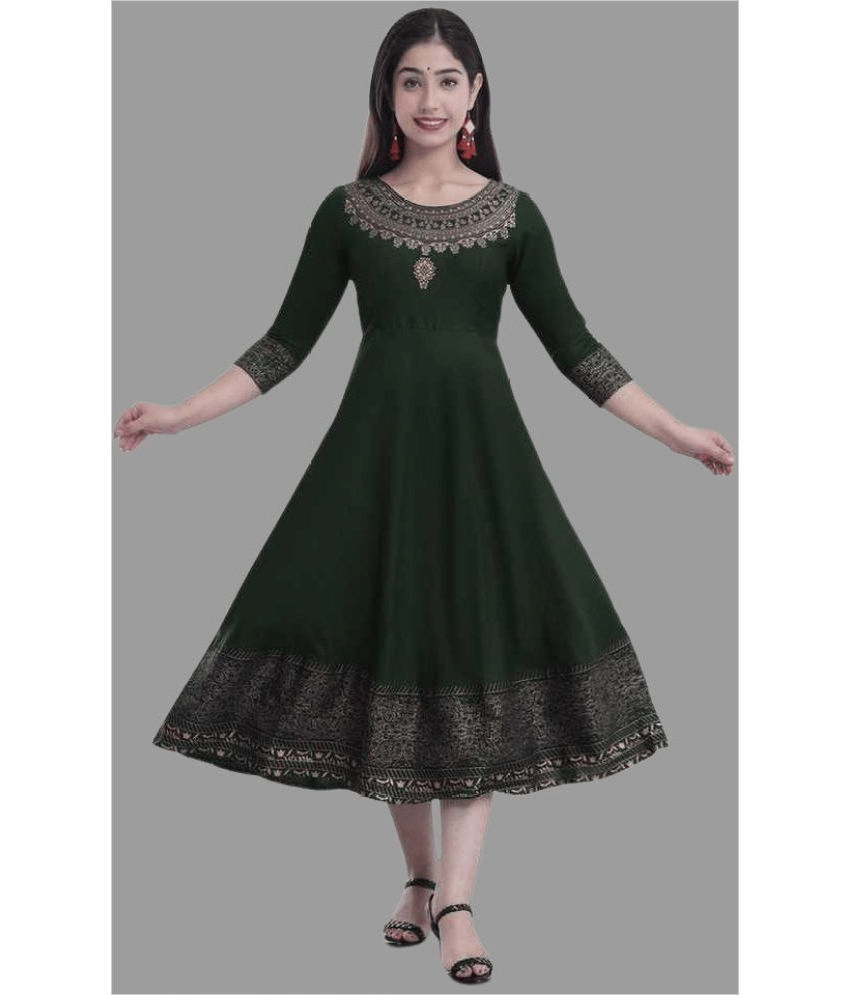 SIPET - Green Rayon Women's Anarkali Kurti ( Pack of 1 ) SIPET - Green Rayon Women's Anarkali Kurti ( Pack of 1 )