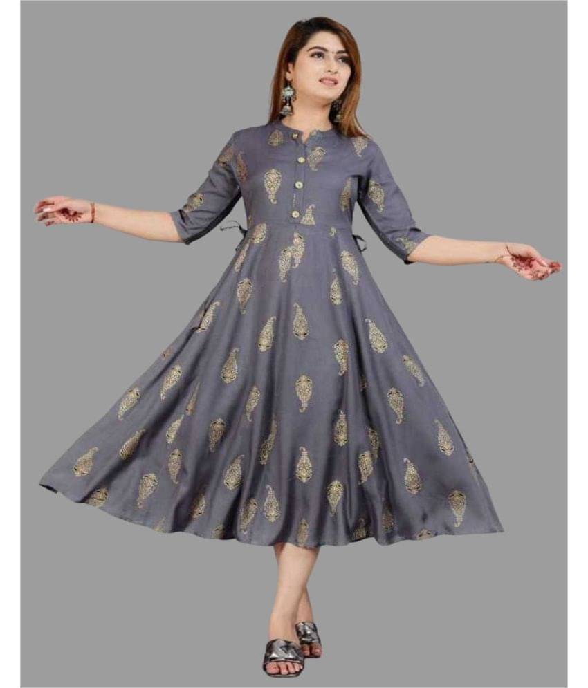 SIPET - Grey Rayon Women's Flared Kurti ( Pack of 1 ) SIPET - Grey Rayon Women's Flared Kurti ( Pack of 1 )