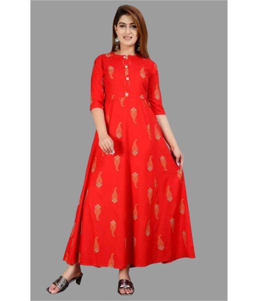 SIPET - Red Rayon Women's Anarkali Kurti ( Pack of 1 ) SIPET - Red Rayon Women's Anarkali Kurti ( Pack of 1 )