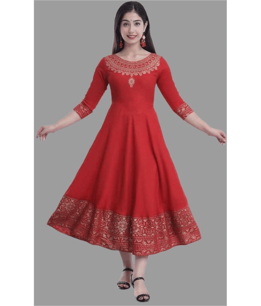 SIPET - Red Rayon Women's Anarkali Kurti ( Pack of 1 ) - Kurtis, Tunics | Buy online on ZillyBuy
