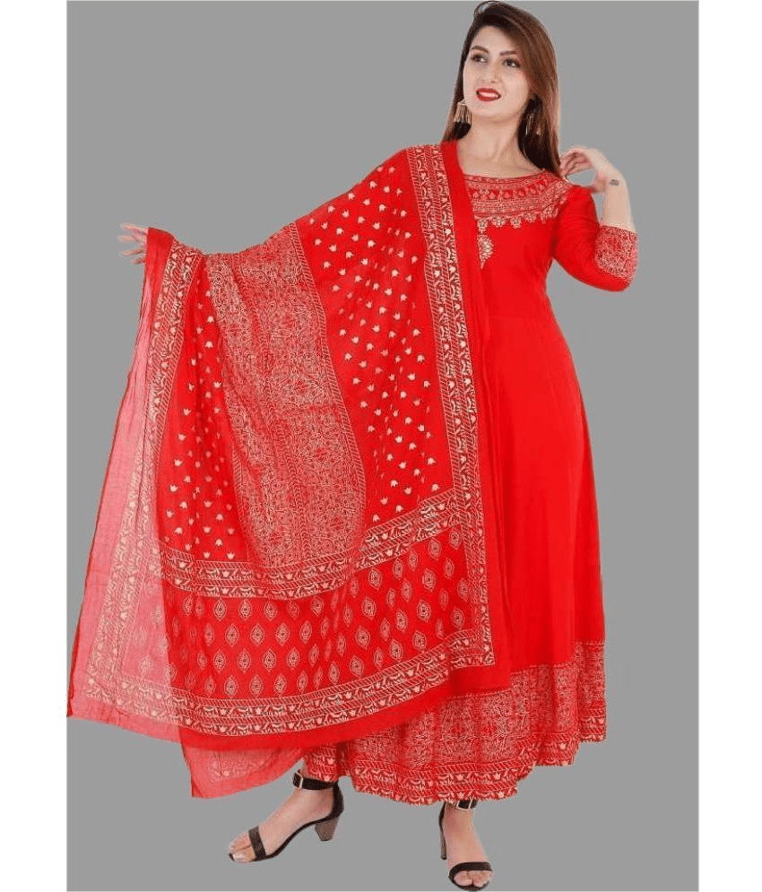 SIPET - Red Rayon Women's Anarkali Kurti ( Pack of 1 )     			SIPET - Red Rayon Women's Anarkali Kurti ( Pack of 1 )