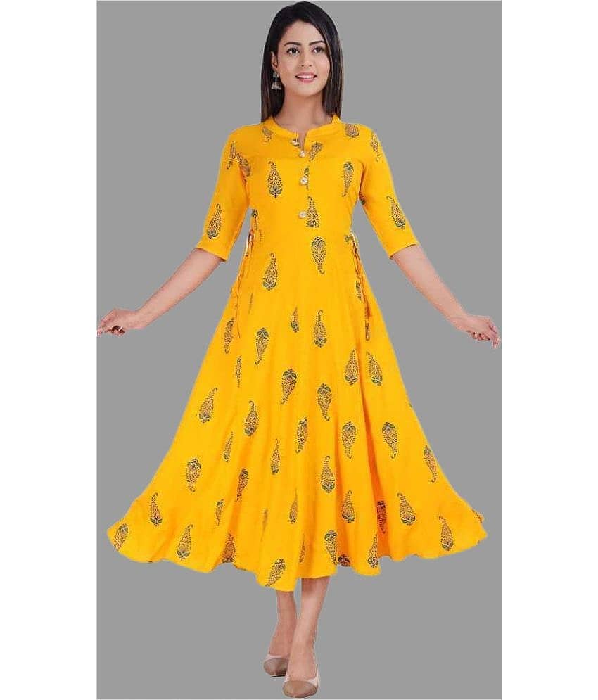 SIPET - Yellow Rayon Women's Anarkali Kurti ( Pack of 1 ) - Kurtis, Tunics | Buy online on ZillyBuy