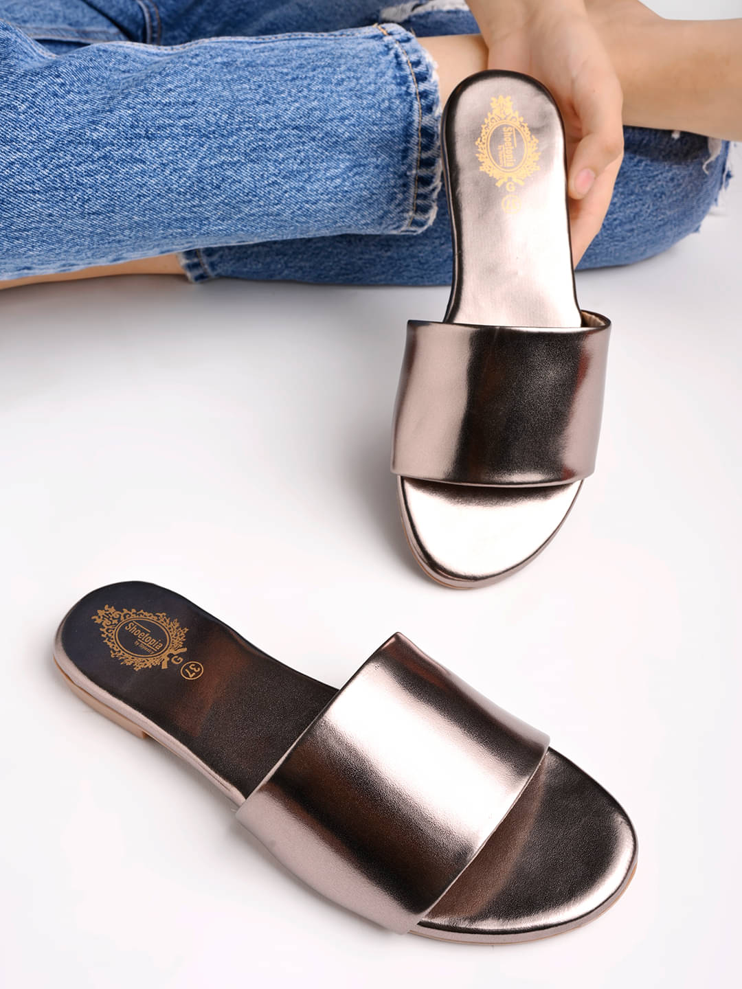     			Shoetopia Embellished Grey Flats For Girls