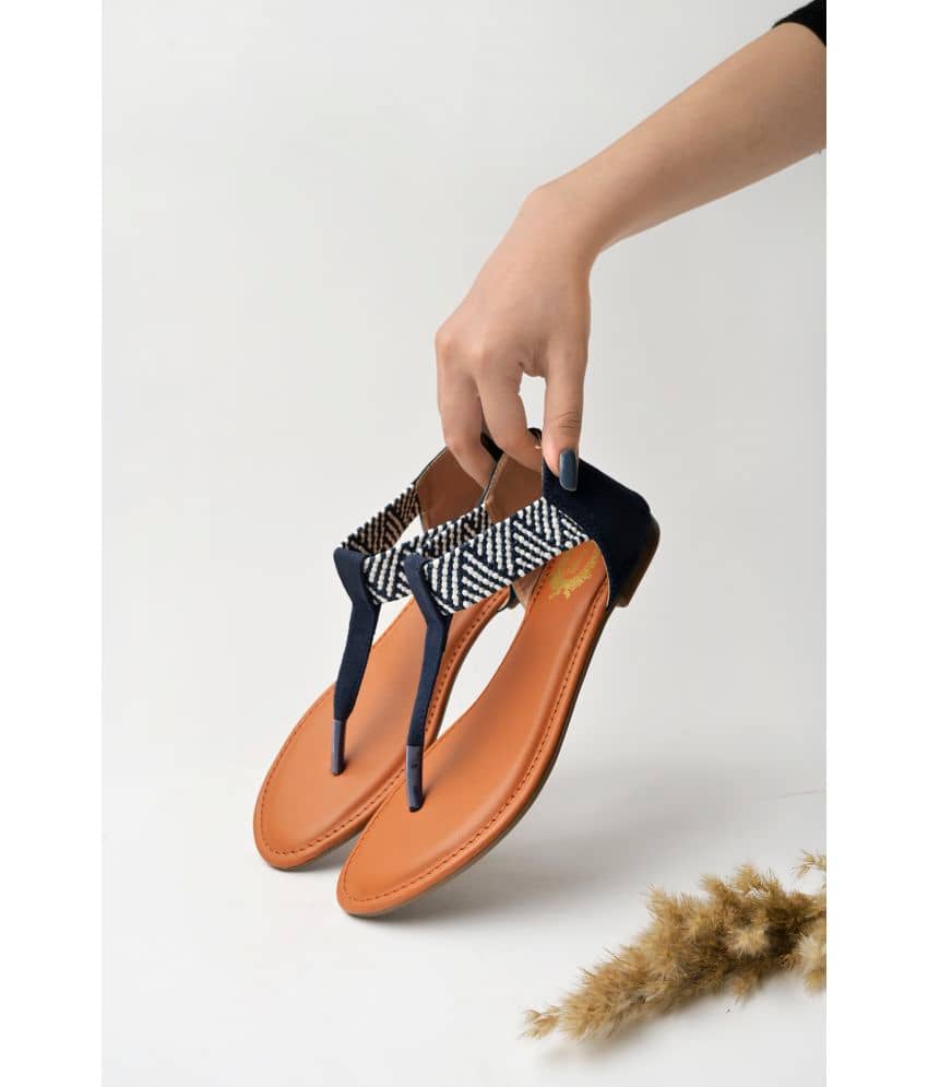 Shoetopia Stylish Ethnic Blue Flat Sandals For Girls