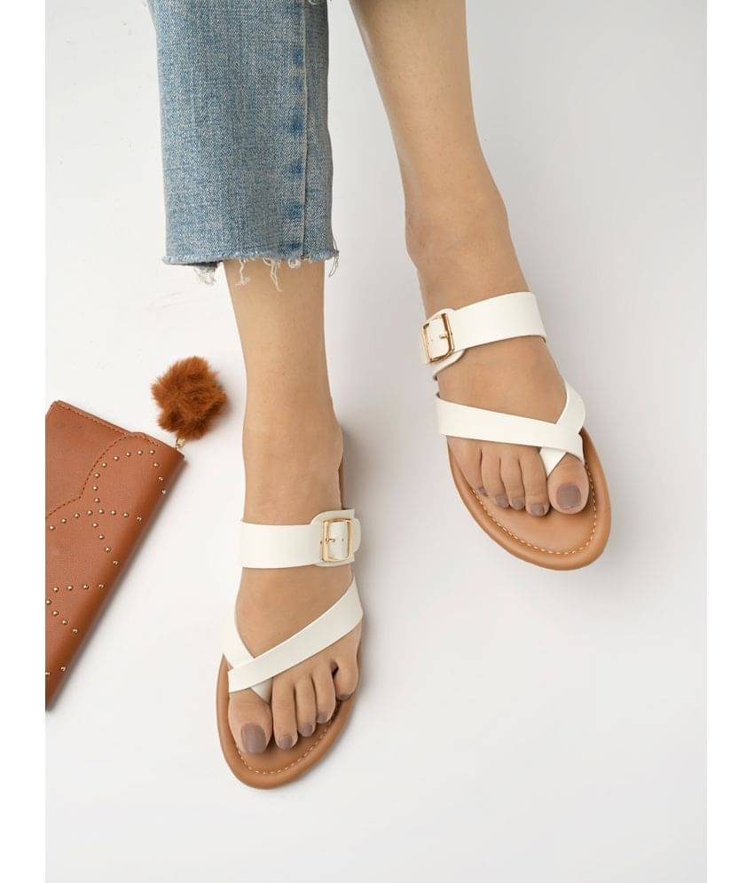     			Shoetopia Stylish Side Buckle Detailed White Flats For Girls