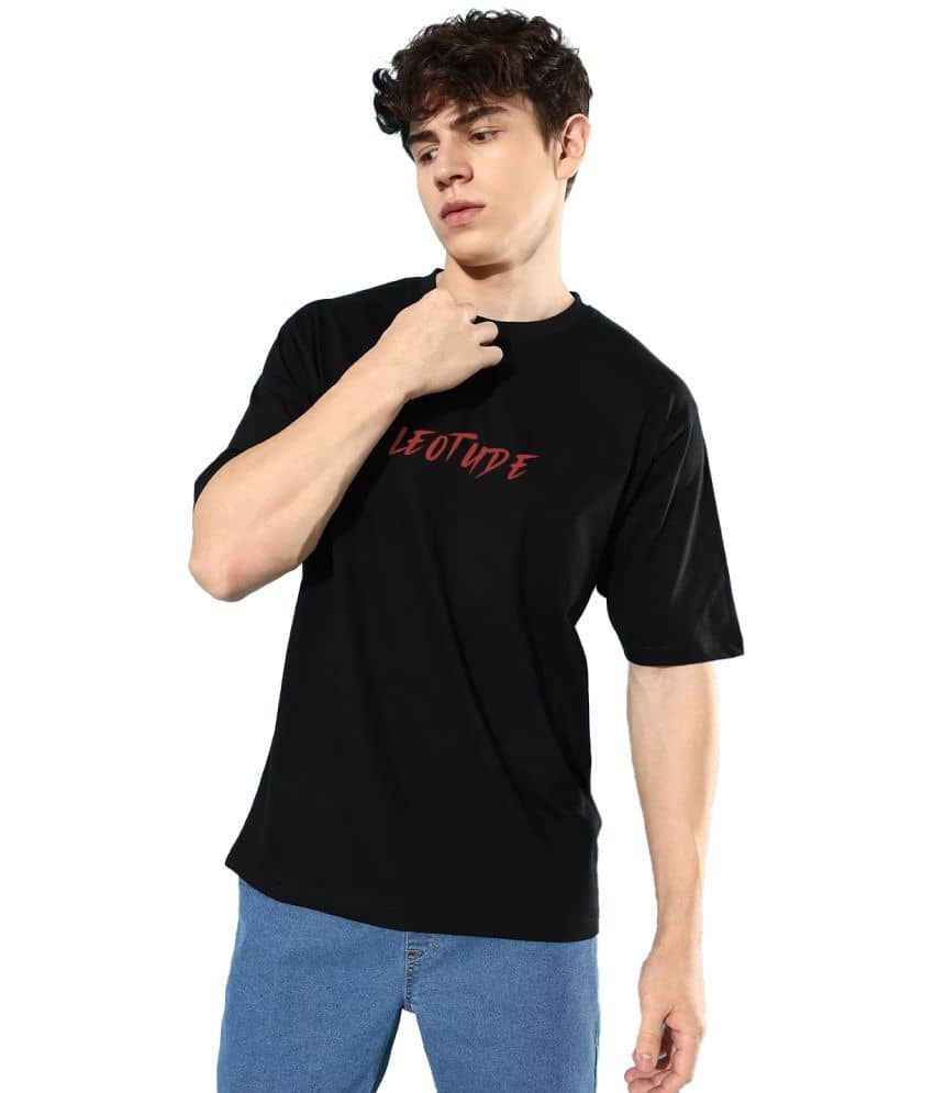 Trond - Black Cotton Blend Oversized Fit Men's T-Shirt ( Pack of 1 )