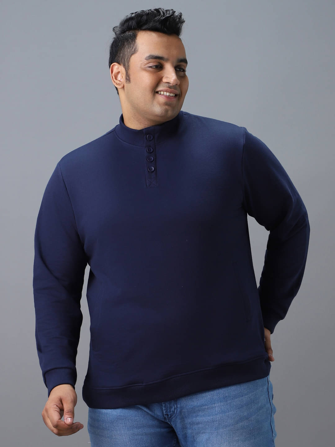     			Urbano Plus - Navy Cotton Blend Regular Fit Men's Sweatshirt ( Pack of 1 )