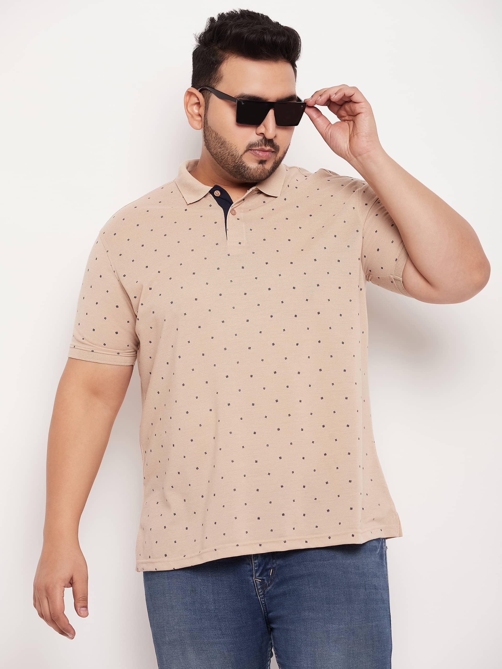 XFOX Pack of 1 Cotton Blend Regular Fit Printed Half Sleeves Men's Polo T Shirt ( Beige )