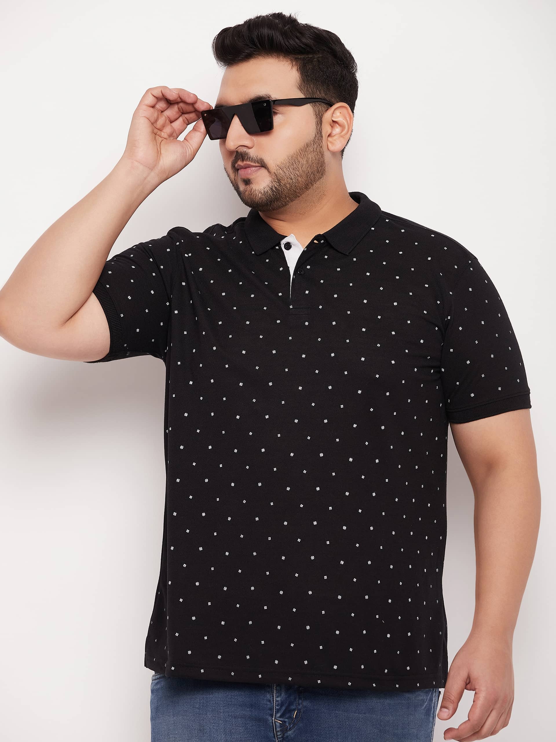 XFOX Pack of 1 Cotton Blend Regular Fit Printed Half Sleeves Men's Polo T Shirt ( Black )