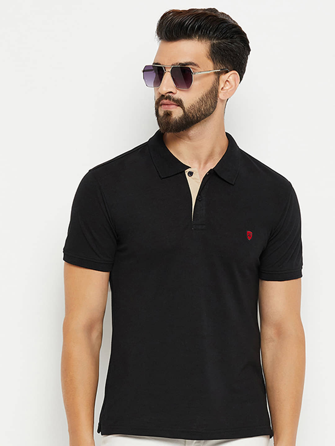 XFOX Pack of 1 Cotton Blend Regular Fit Solid Half Sleeves Men's Polo T Shirt ( Black )
