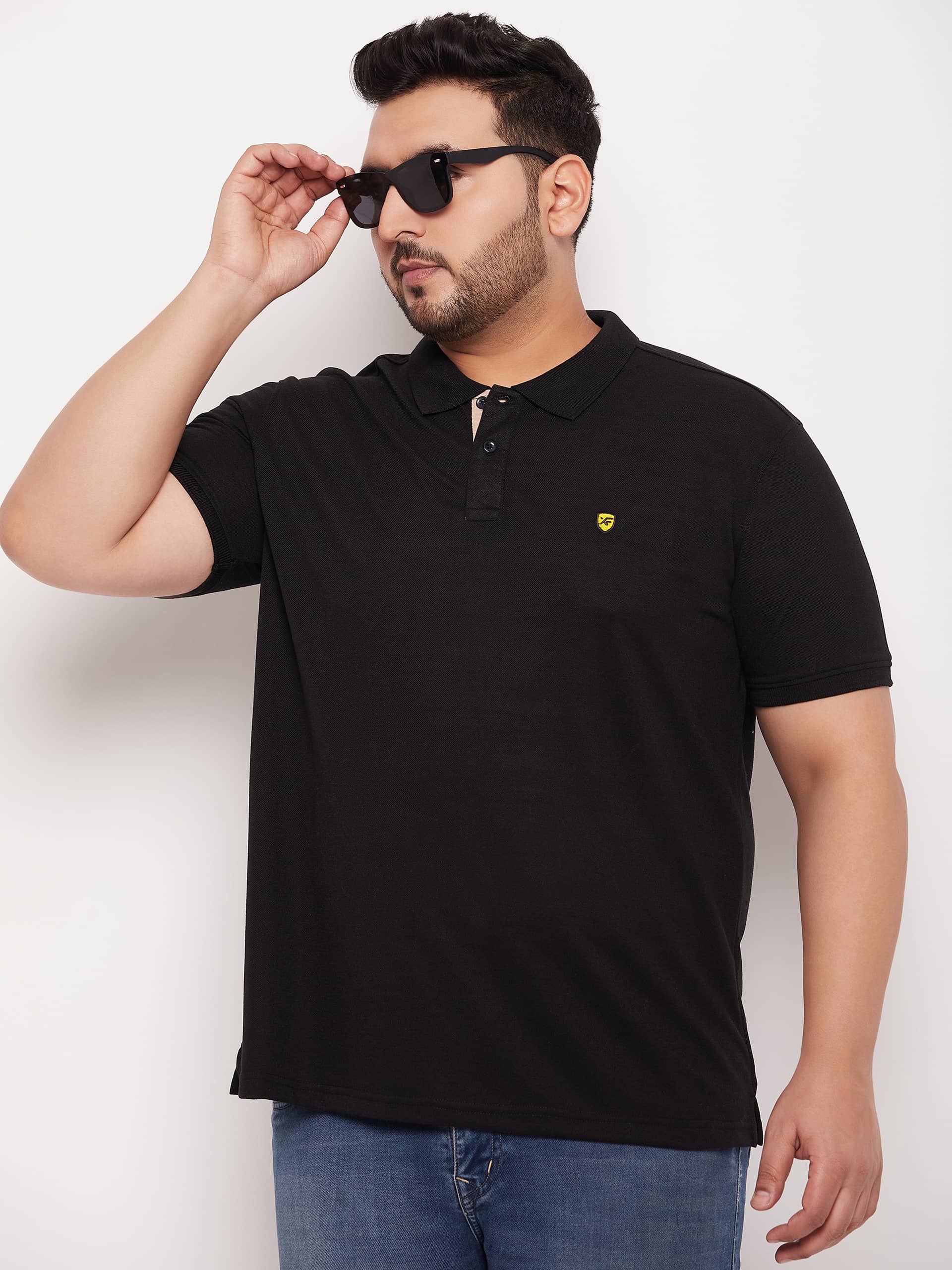 XFOX Pack of 1 Cotton Blend Regular Fit Solid Half Sleeves Men's Polo T Shirt ( Black )