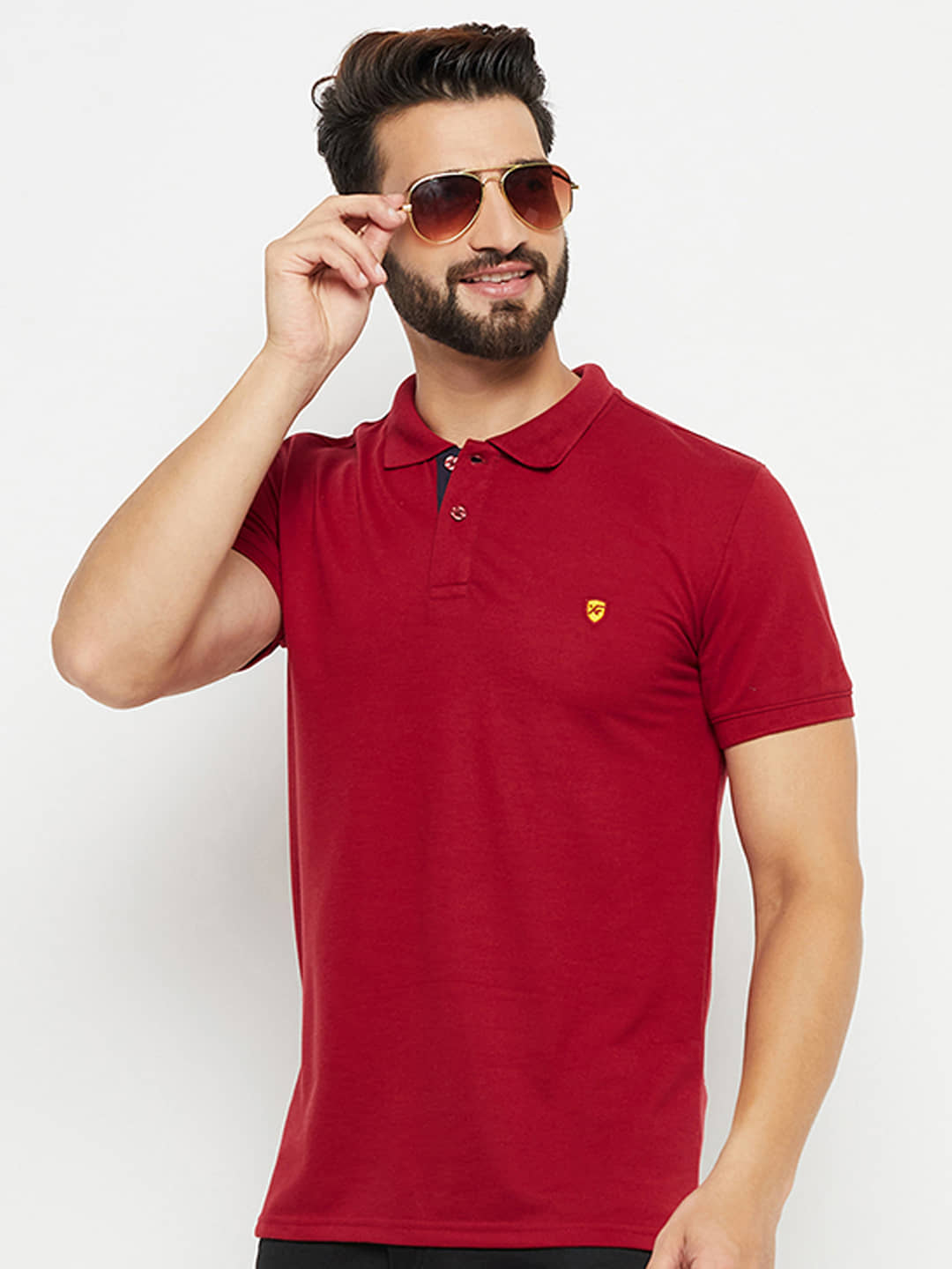 XFOX Pack of 1 Cotton Blend Regular Fit Solid Half Sleeves Men's Polo T Shirt ( Burgundy )