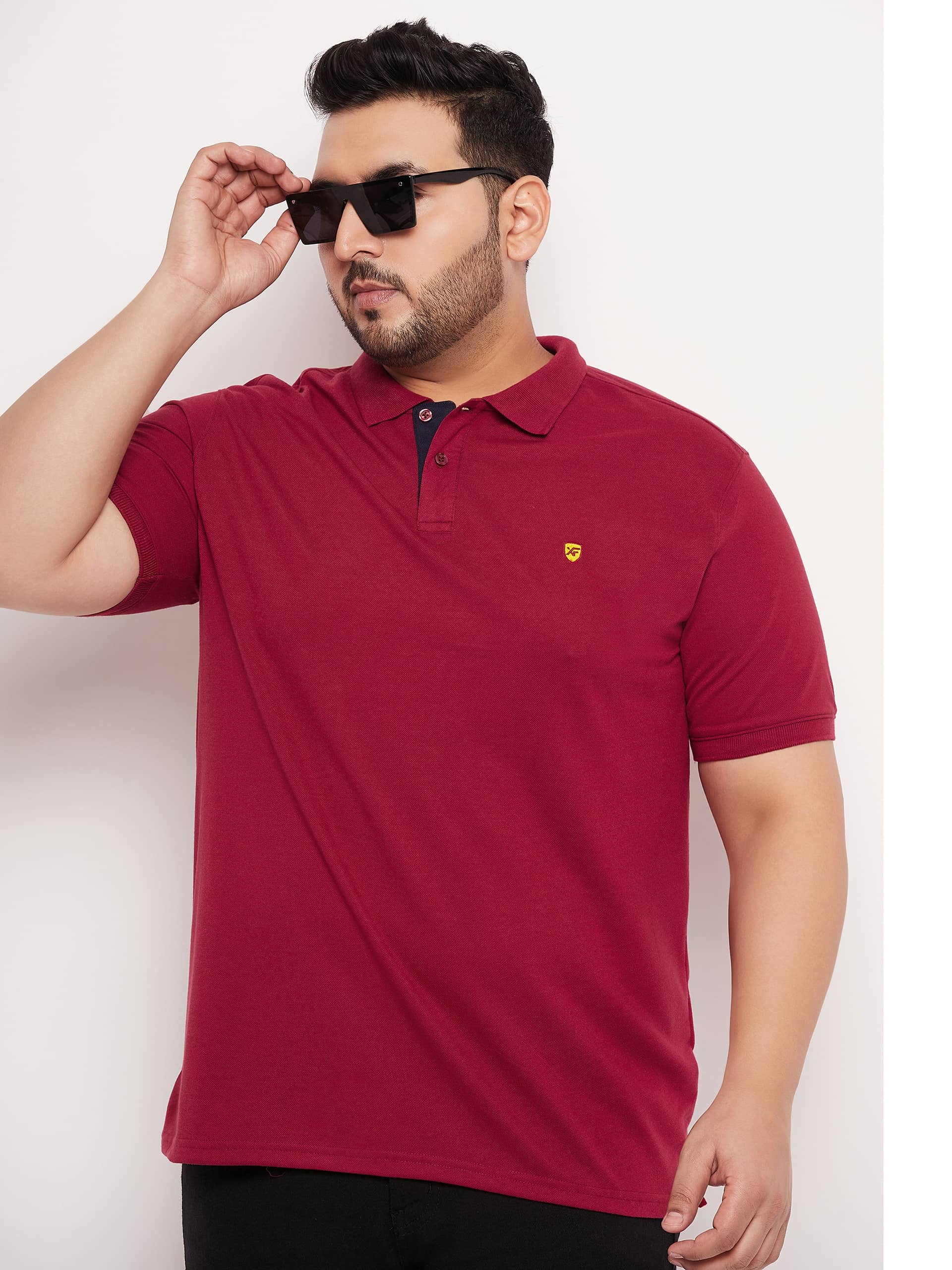 XFOX Pack of 1 Cotton Blend Regular Fit Solid Half Sleeves Men's Polo T Shirt ( Burgundy )