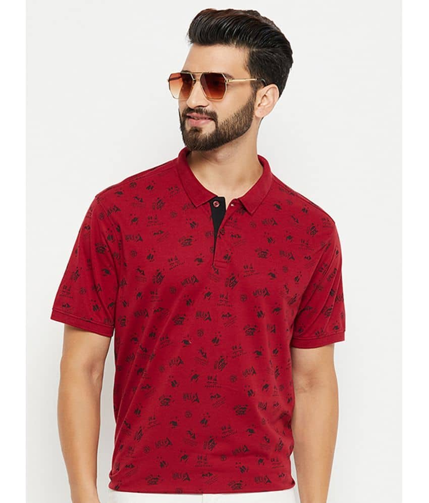 XFOX Pack of 1 Cotton Blend Regular Fit Printed Half Sleeves Men's Polo T Shirt ( Burgundy )