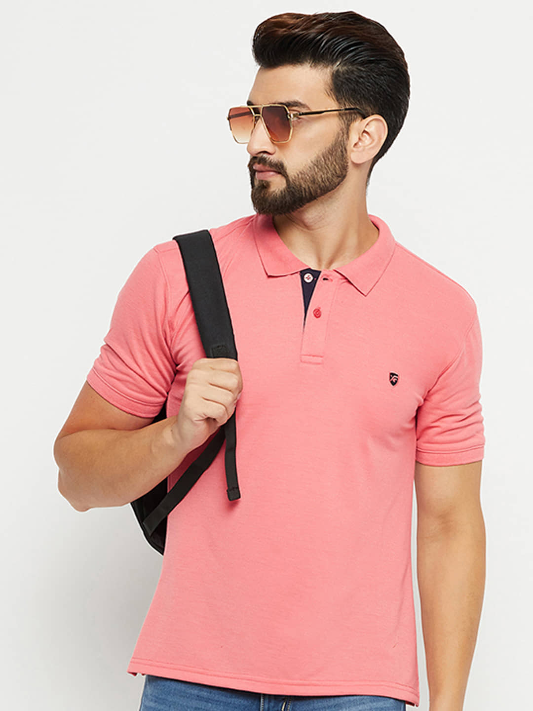 XFOX Pack of 1 Cotton Blend Regular Fit Solid Half Sleeves Men's Polo T Shirt ( Coral )