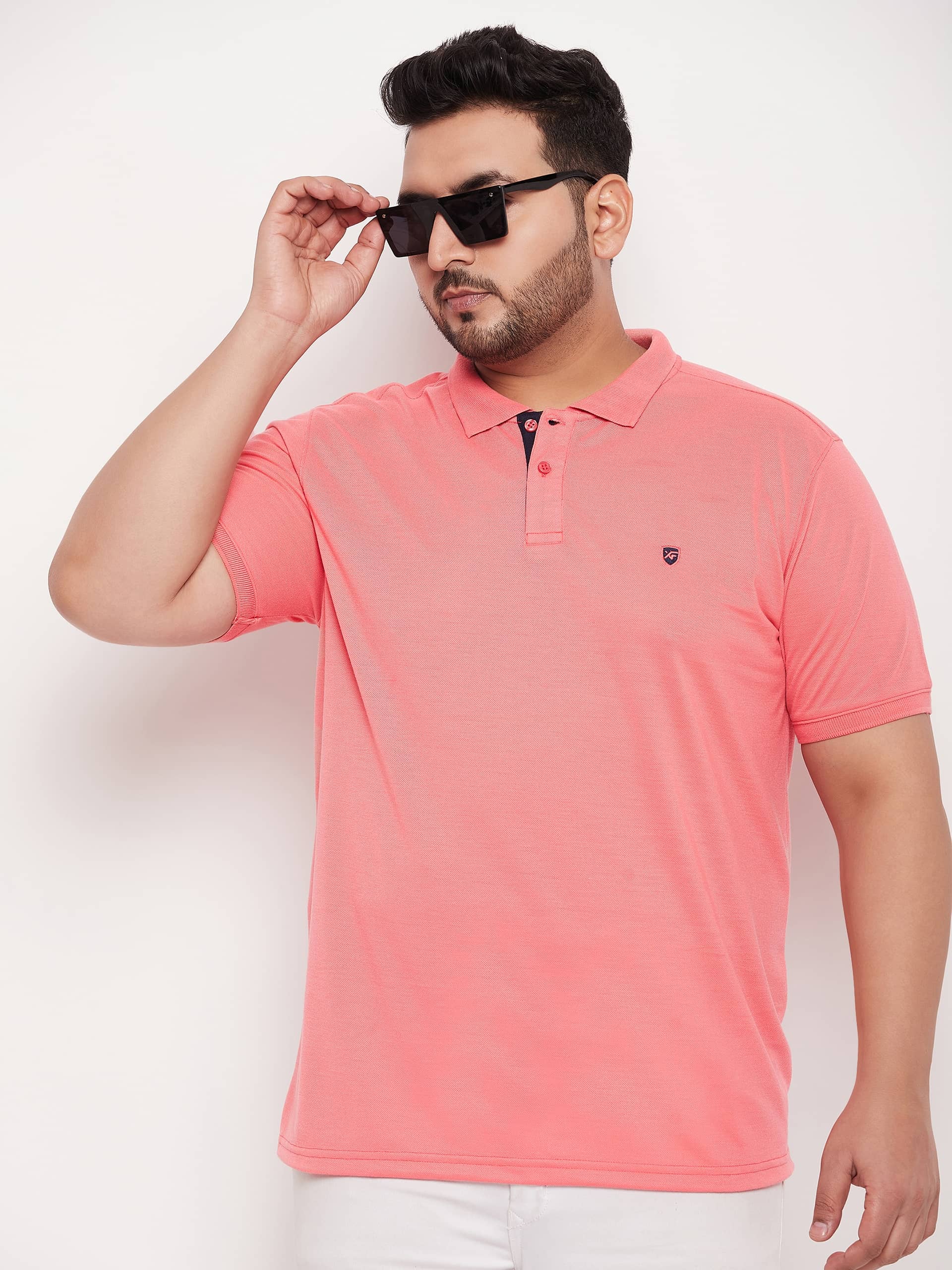 XFOX Pack of 1 Cotton Blend Regular Fit Solid Half Sleeves Men's Polo T Shirt ( Coral )