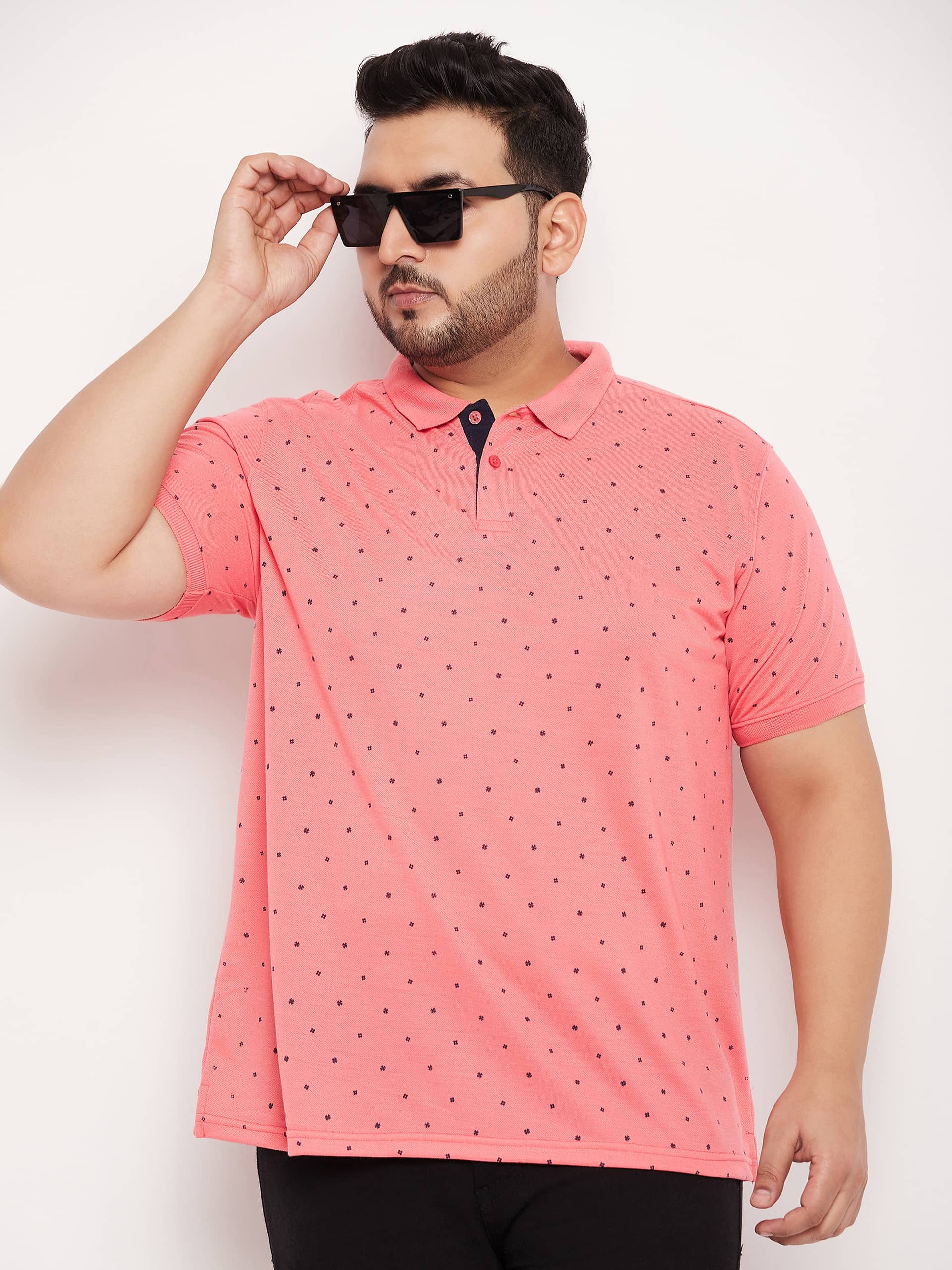 XFOX Pack of 1 Cotton Blend Regular Fit Printed Half Sleeves Men's Polo T Shirt ( Coral )