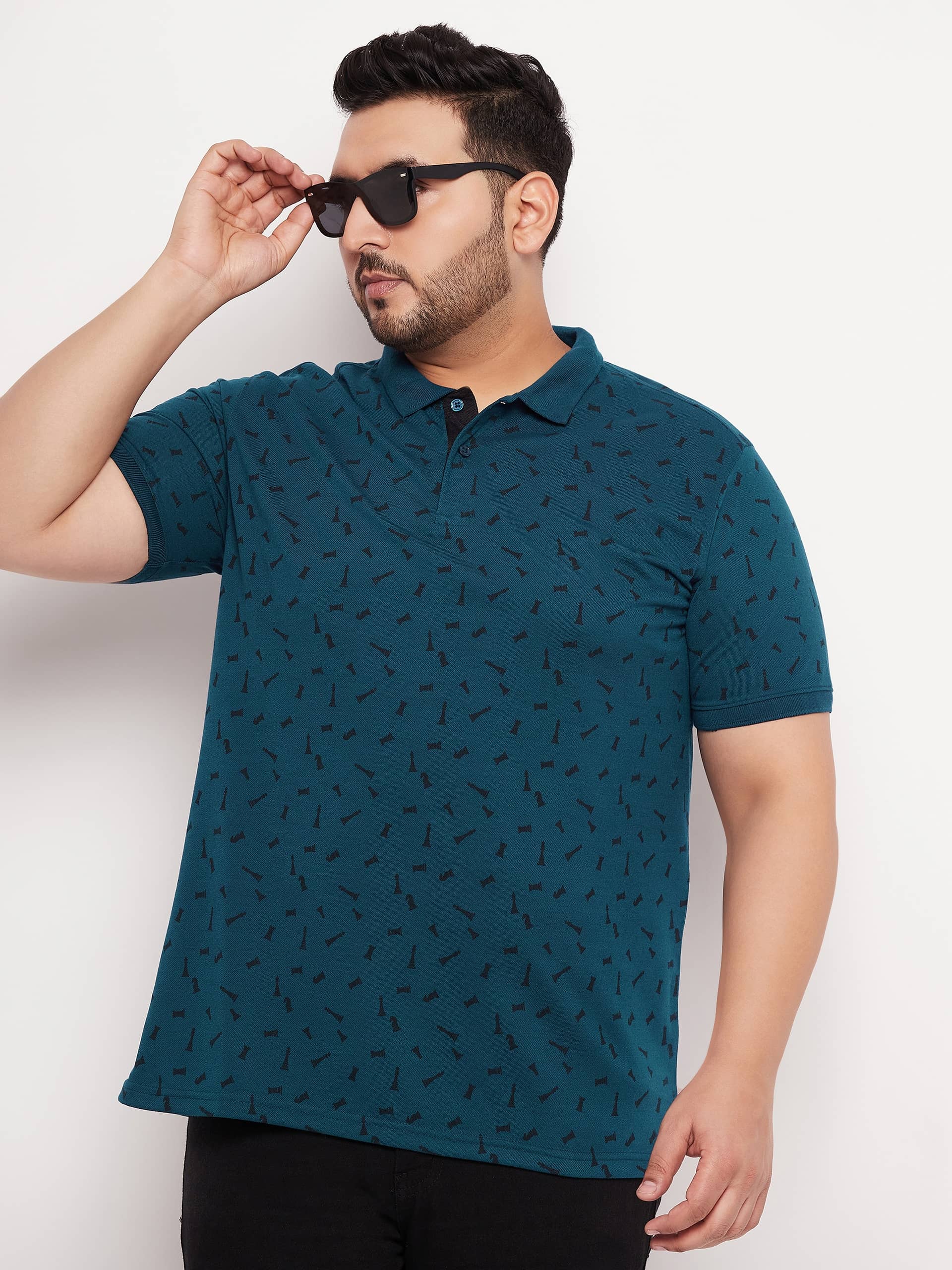 XFOX Pack of 1 Cotton Blend Regular Fit Printed Half Sleeves Men's Polo T Shirt ( Navy Blue )