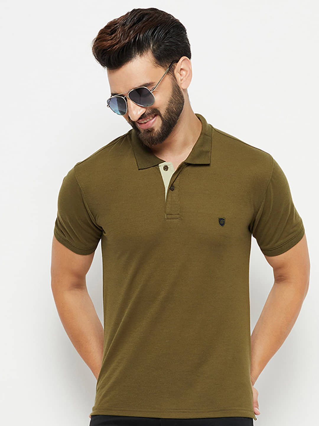 XFOX Pack of 1 Cotton Blend Regular Fit Solid Half Sleeves Men's Polo T Shirt ( Olive )