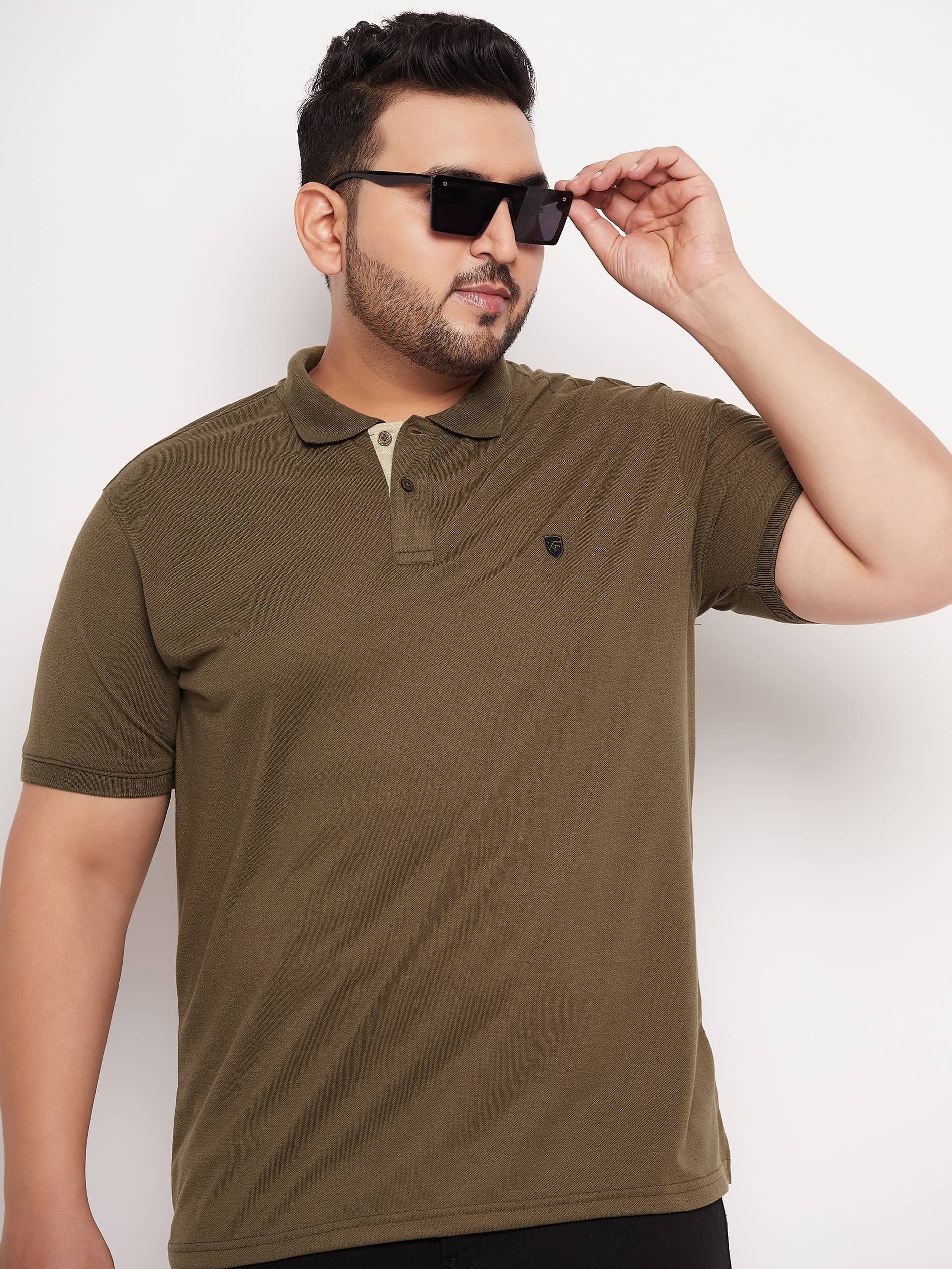XFOX Pack of 1 Cotton Blend Regular Fit Solid Half Sleeves Men's Polo T Shirt ( Olive )