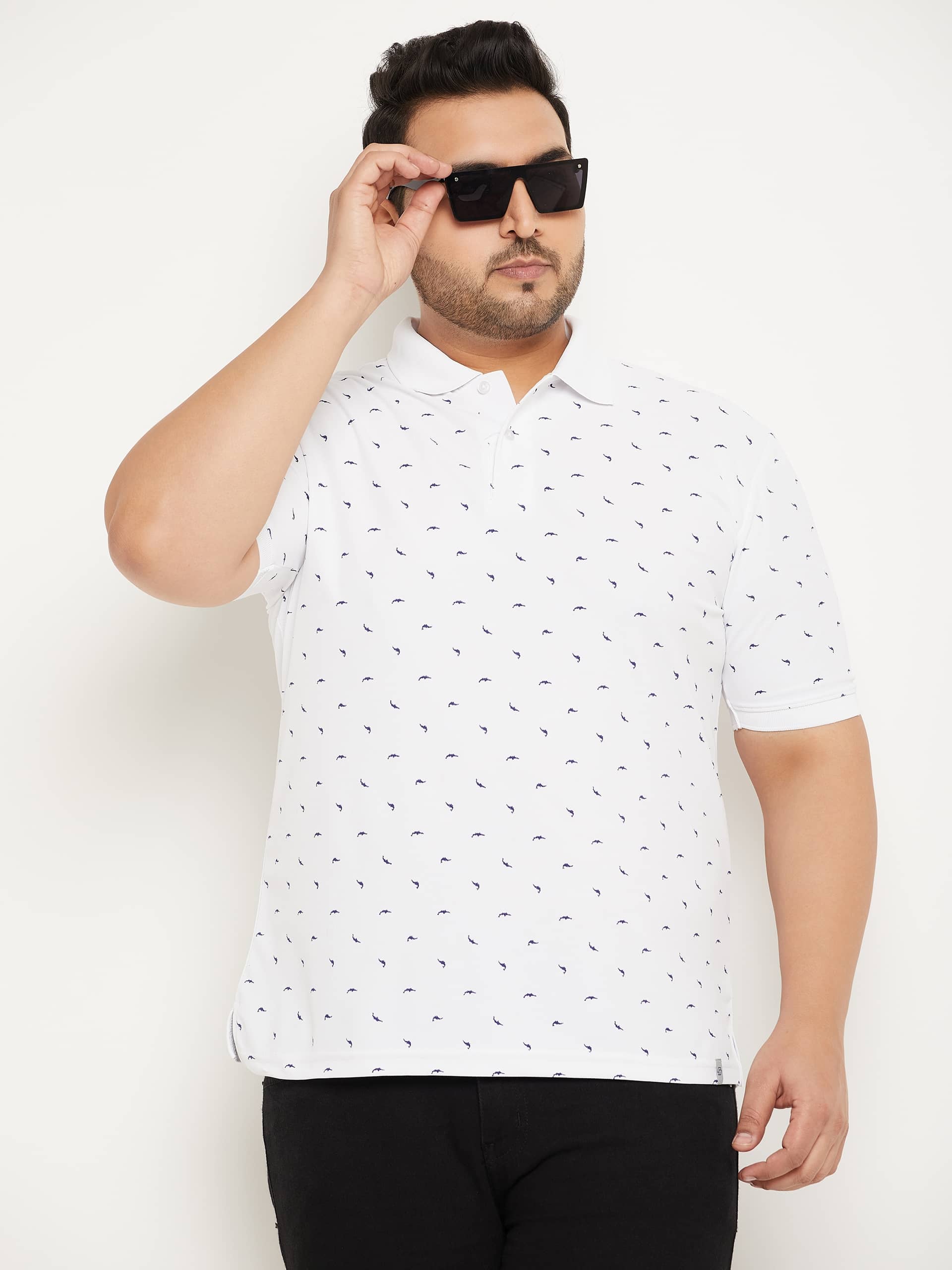 renuovo Pack of 1 Cotton Blend Regular Fit Printed Half Sleeves Men's Polo T Shirt ( White )