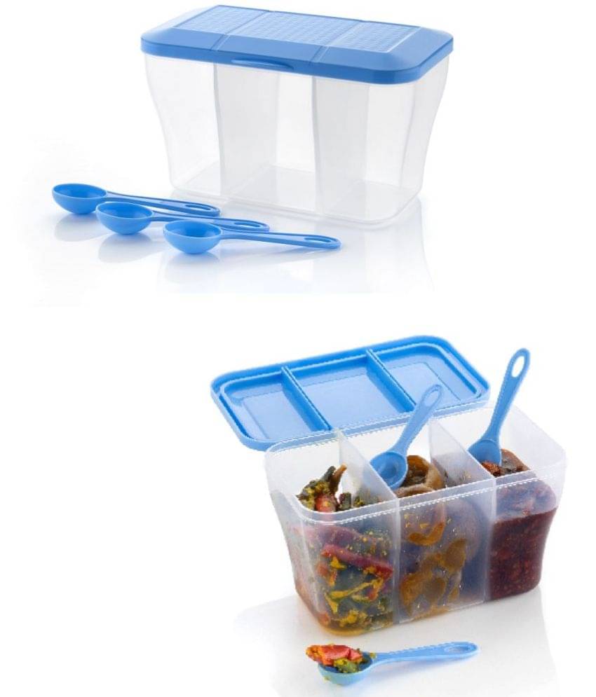     			AIROMOON 3 section container Plastic Blue Spice Container ( Set of 2 )