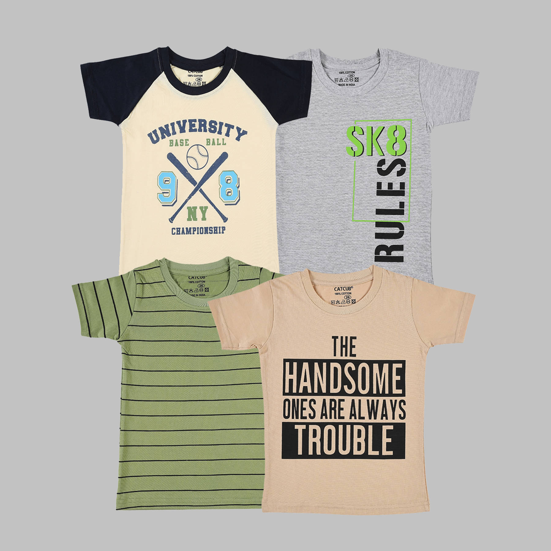     			CATCUB Pack of 5 Boys Cotton Blend T-Shirt ( Multicolor )