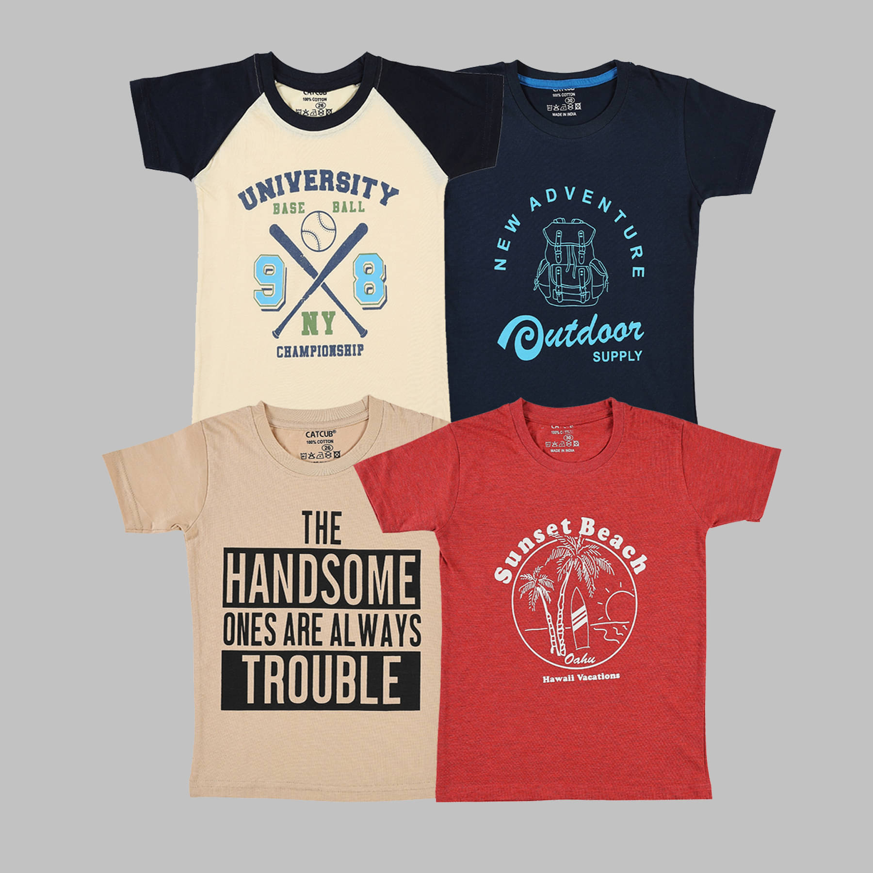     			CATCUB Pack of 3 Boys Cotton Blend T-Shirt ( Multicolor )